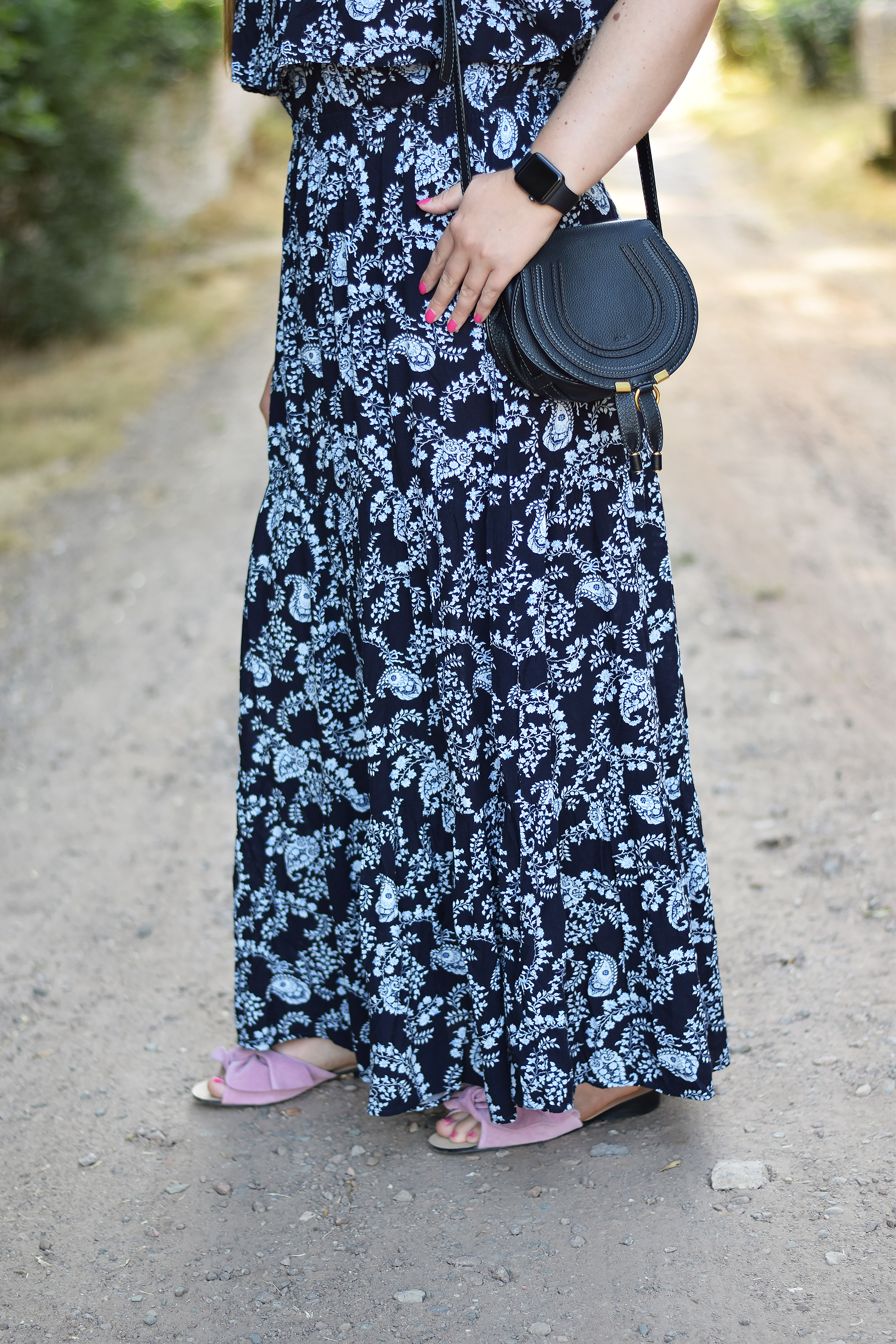 Chloe Marcie Saddle Bag with floral maxi dress 