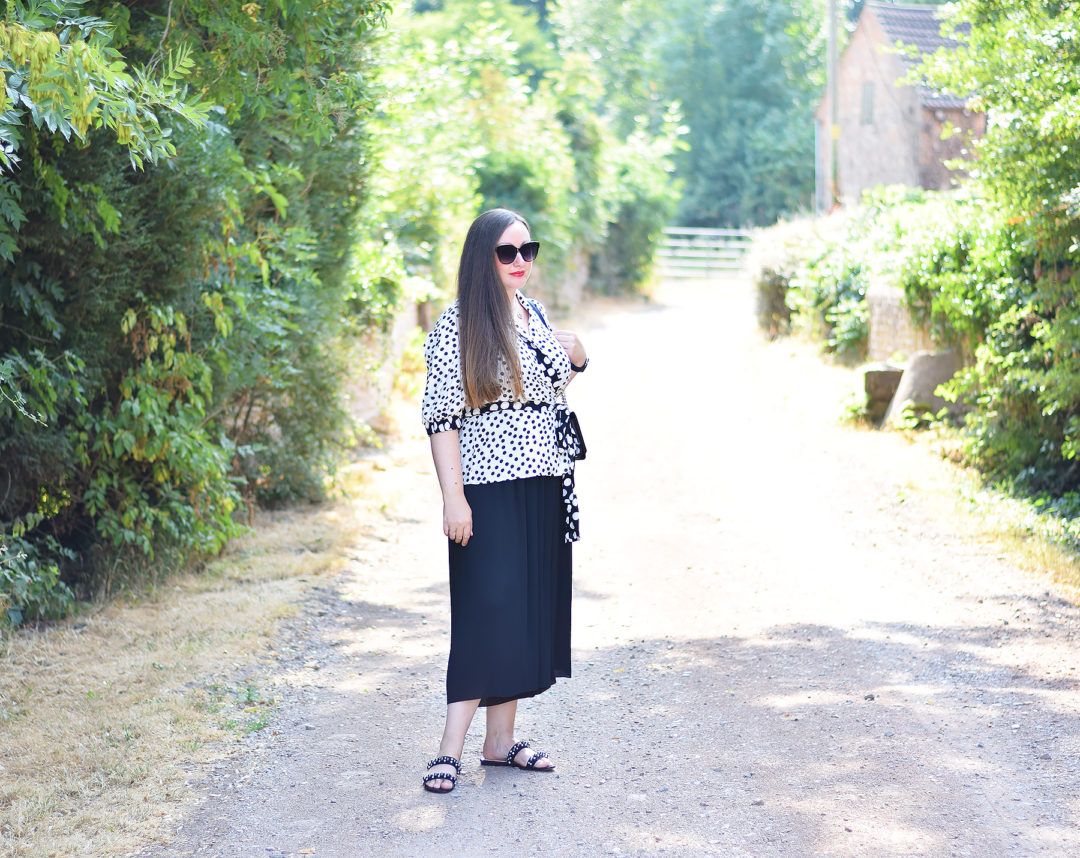 Polka Dot Wrap Blouse Outfit