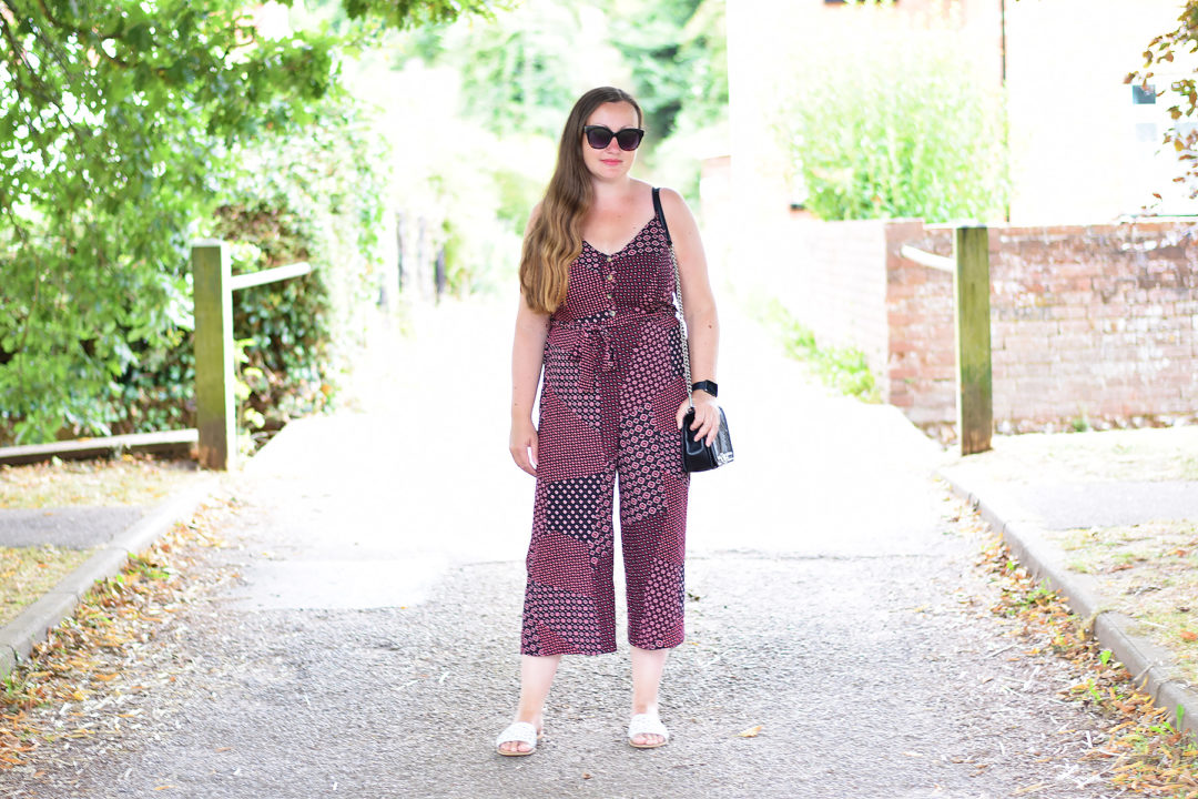 Patchwork Print Jumpsuit Outfit