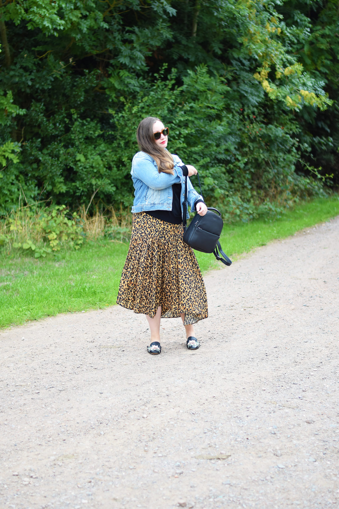 Zara Leopard Print Dress and Denim Jacket Outfit