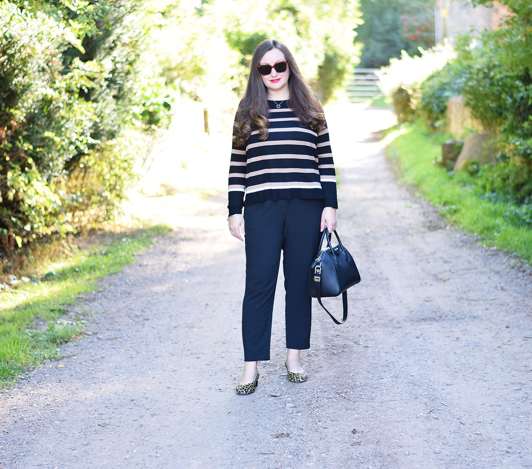 Zara camel and black striped jumper outfit