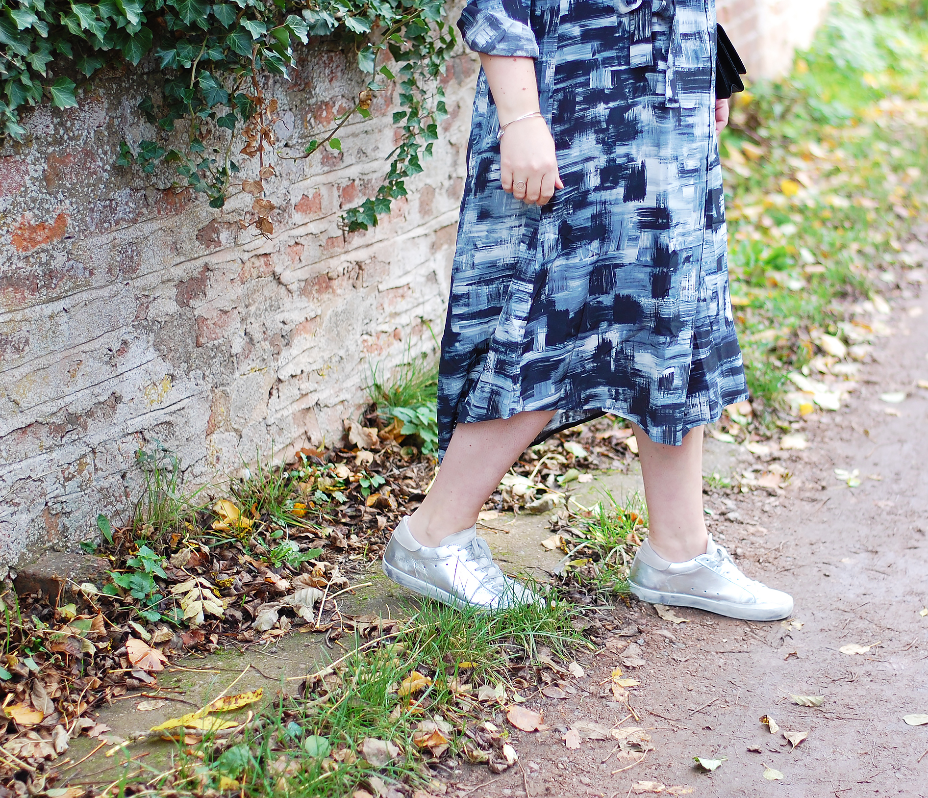 Brush Strokes Print Dress And Golden Goose Deluxe Brand Trainers