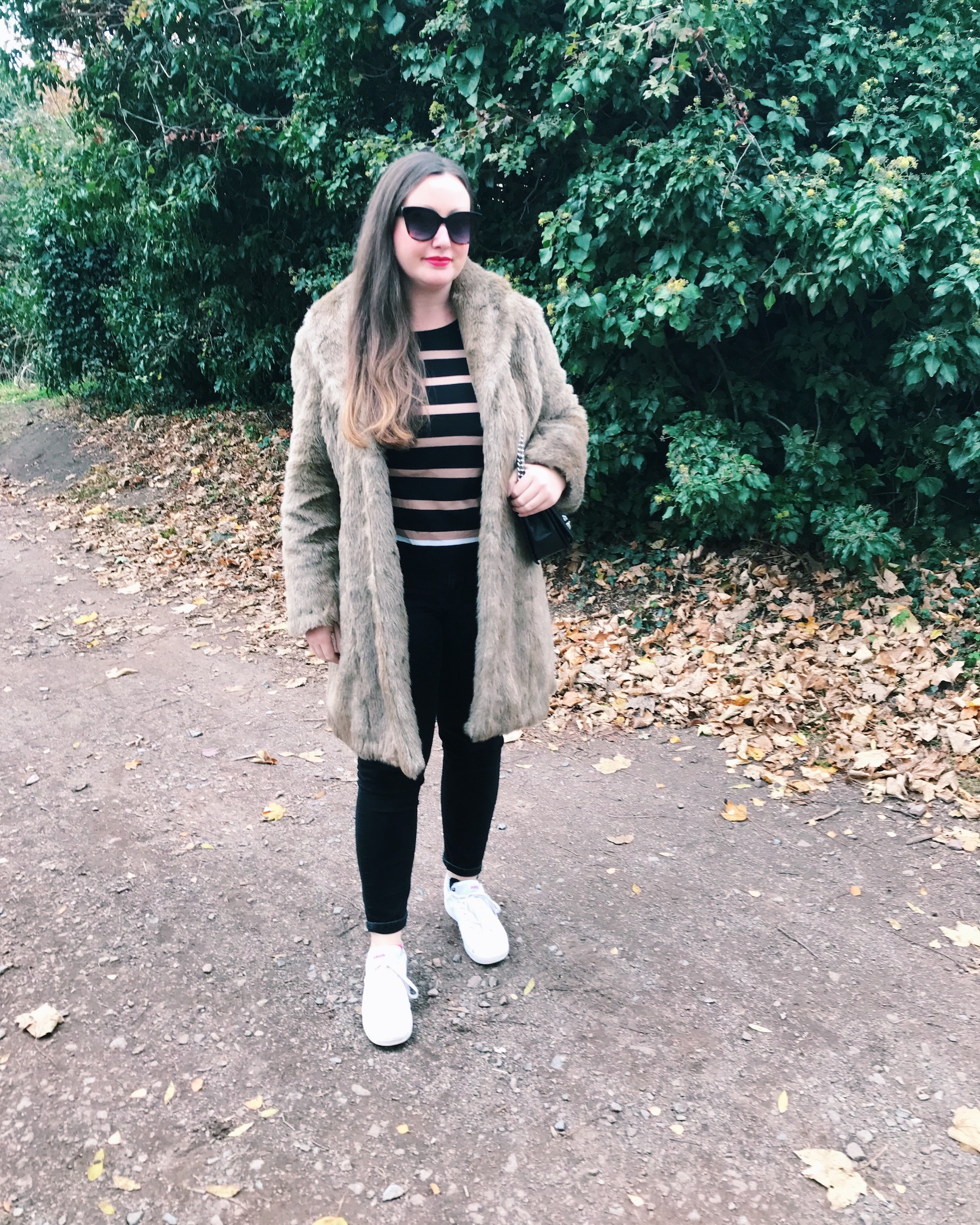 Vintage Faux Fur With Striped Jumper and Black Jeans