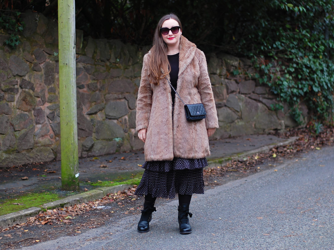 Vintage Faux Fur Coat Outfit JacquardFlower