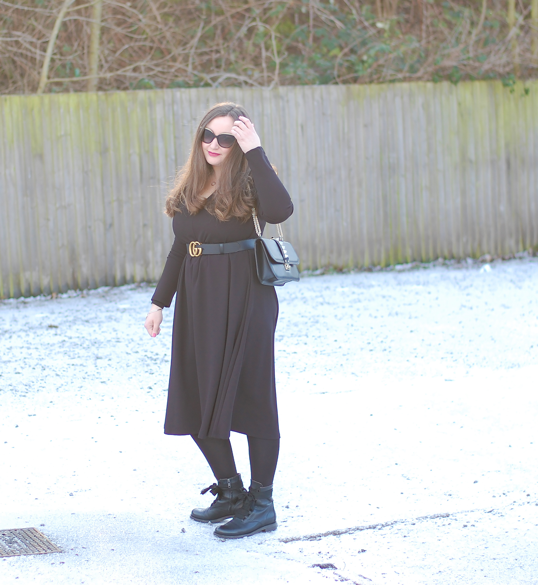 Lace up Boots with a midi dress outfit