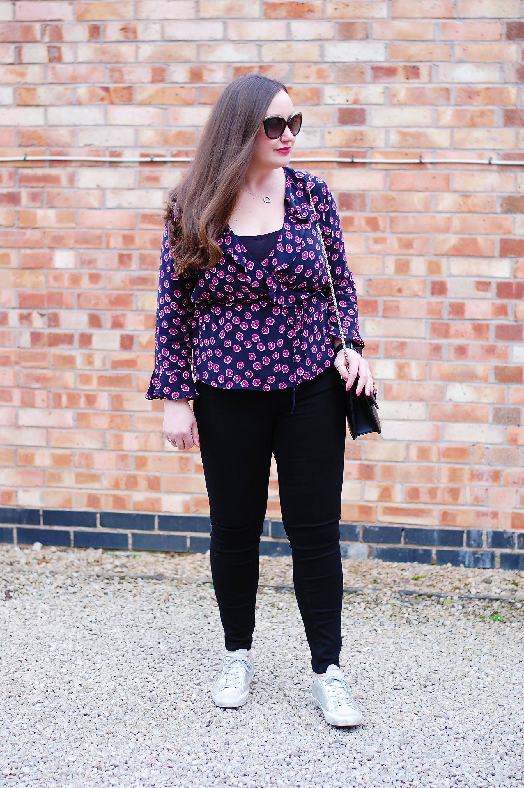 Whistles Navy and Purple Floral Blouse