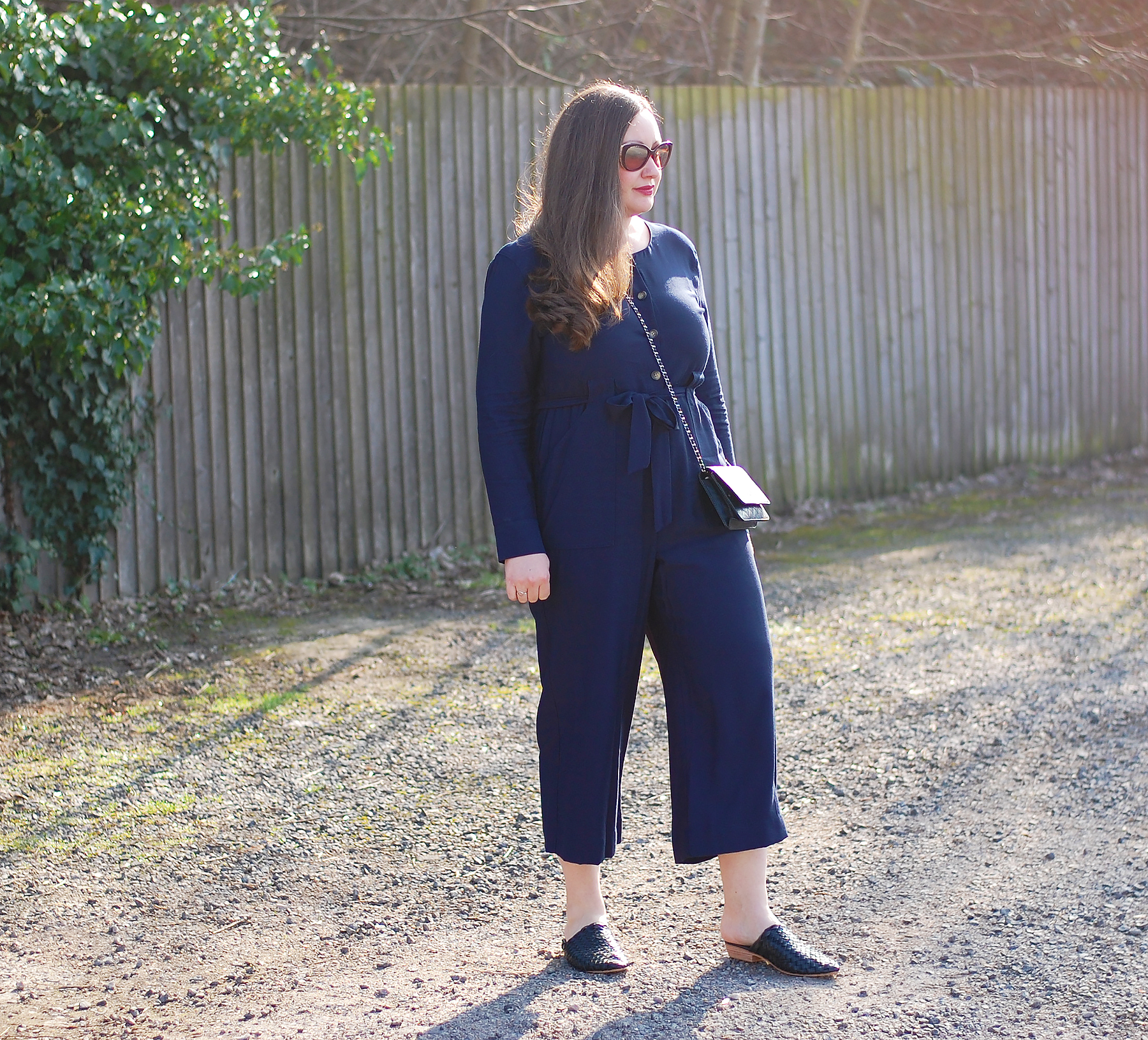 Navy Jumpsuit Outfit JacquardFlower
