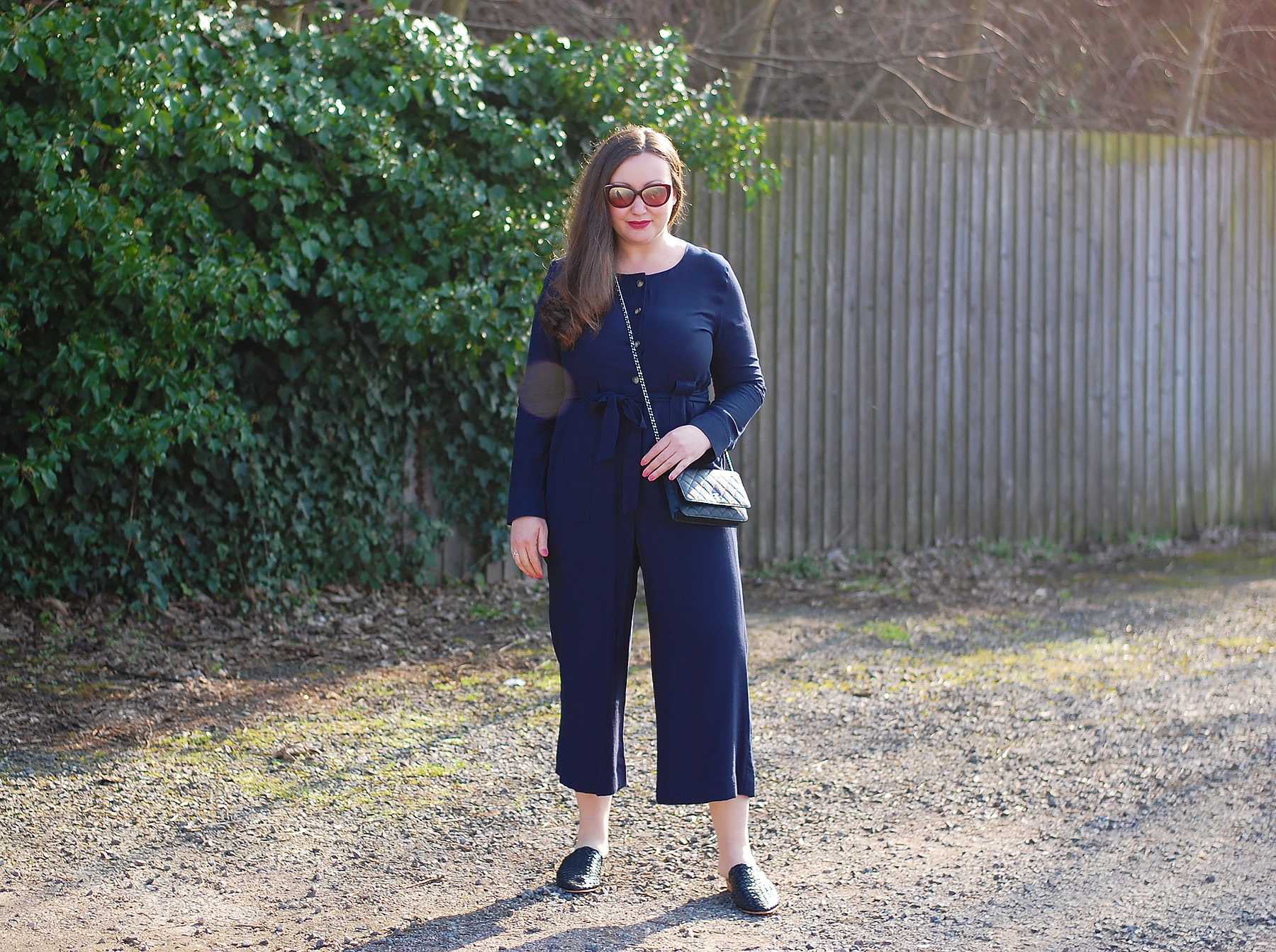 M&S Cropped Leg Long Sleeve Jumpsuit with buttons 