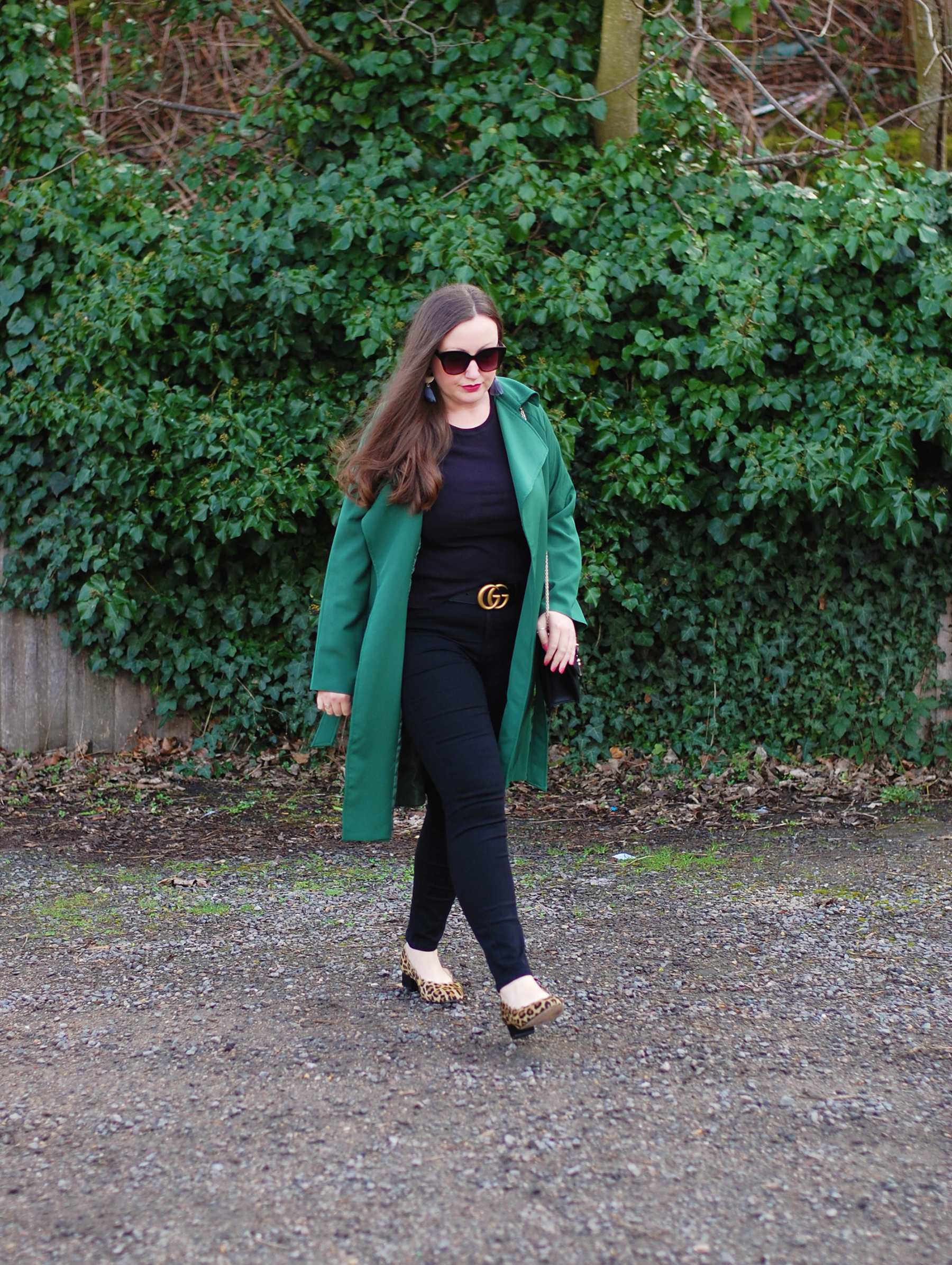 Green Trench Coat With All Black Outfit
