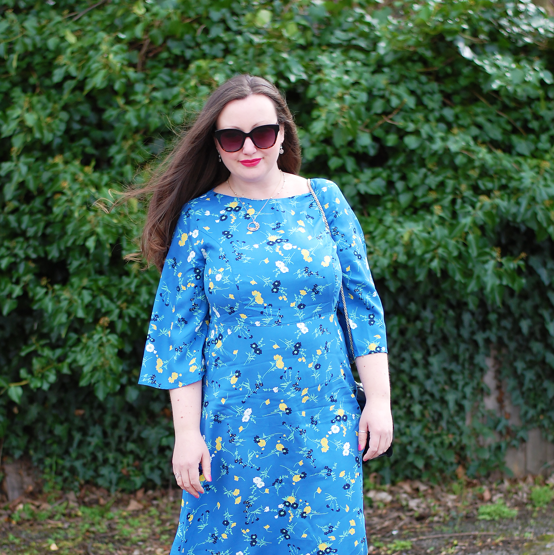 Blue Floral Midi Dress Outfit Ideas SS19