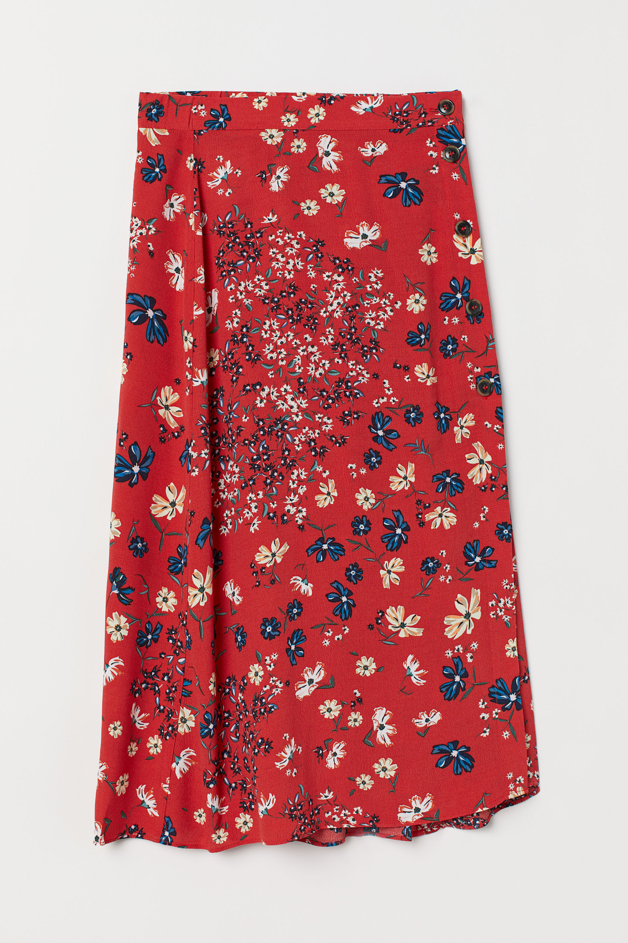 H&M Calf - Length Red Floral Skirt