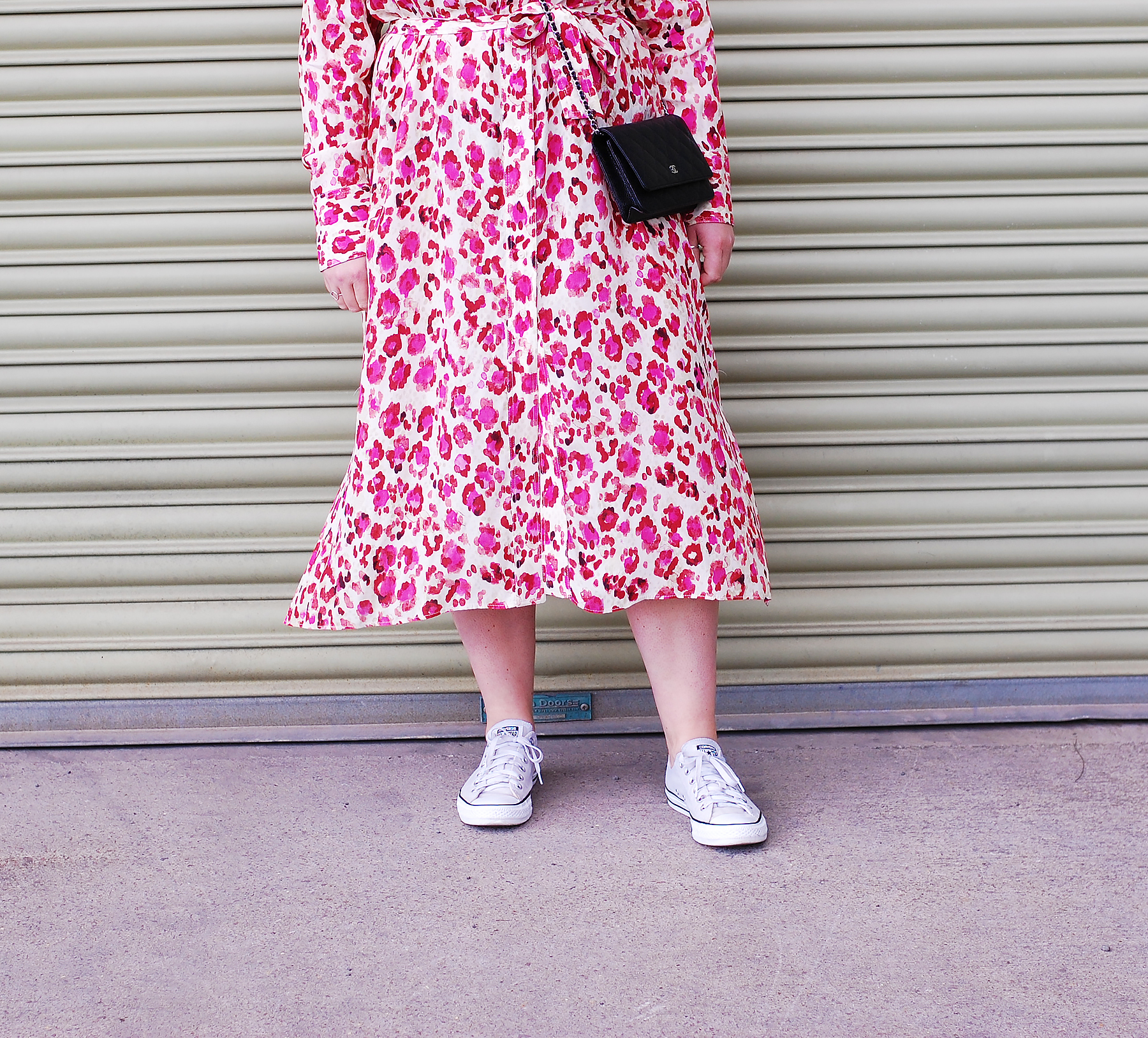 Pink Leopard Print Dress and converse outfit