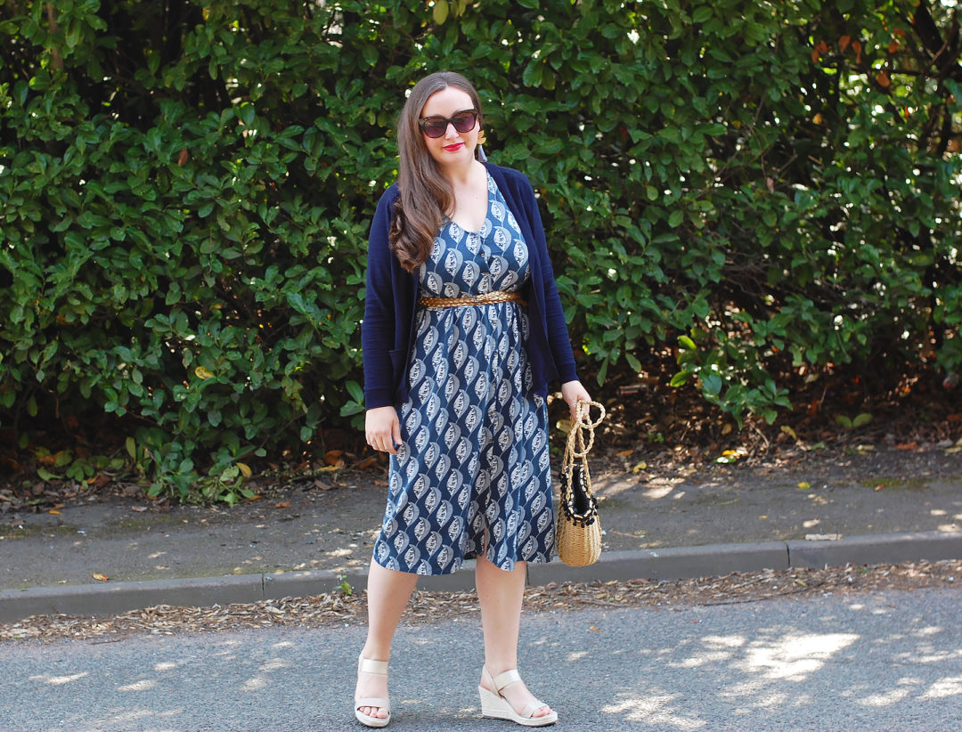 White Stuff Cotton Midi Dress Blue Print