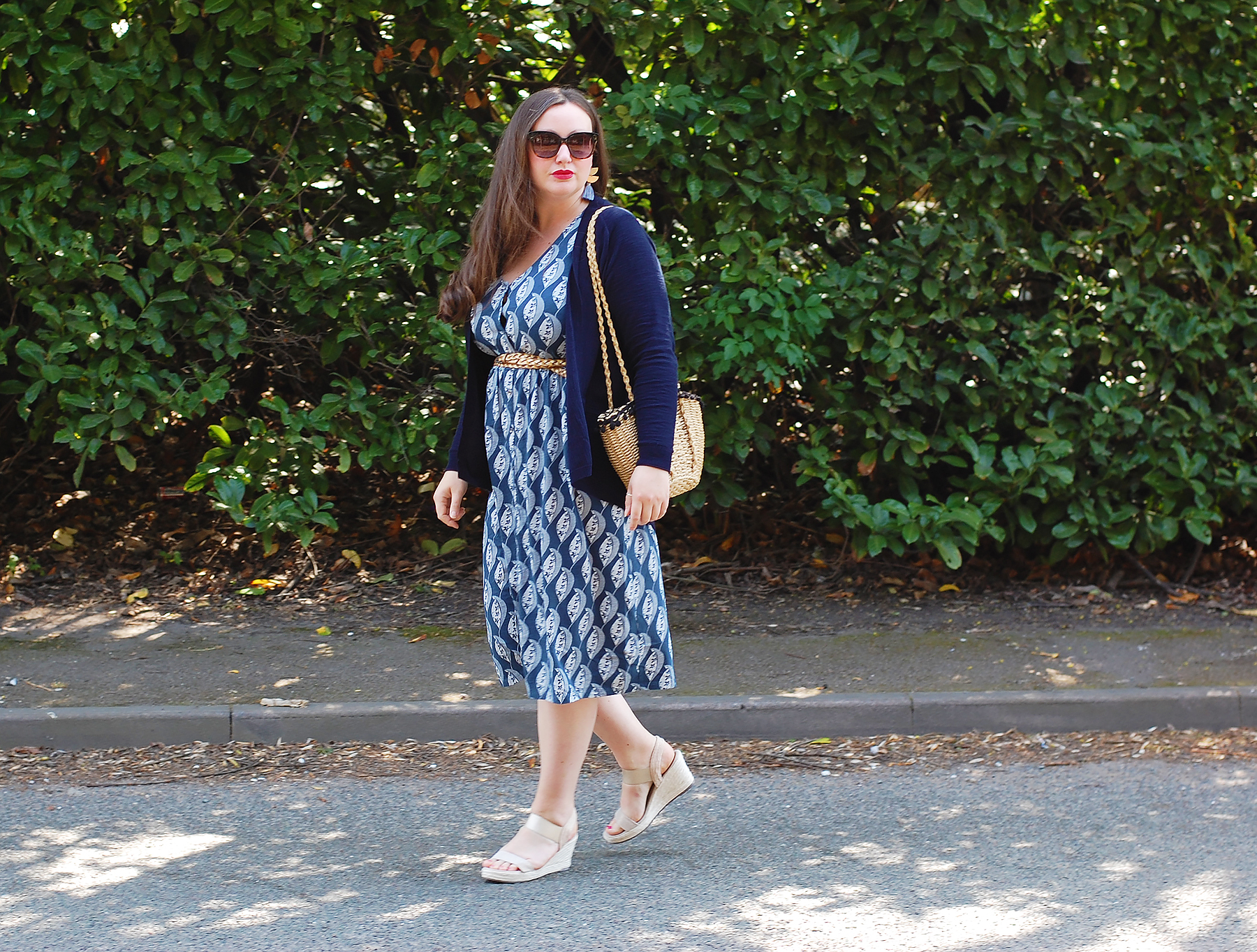 White Stuff Midi Dress And Wedges Outfit