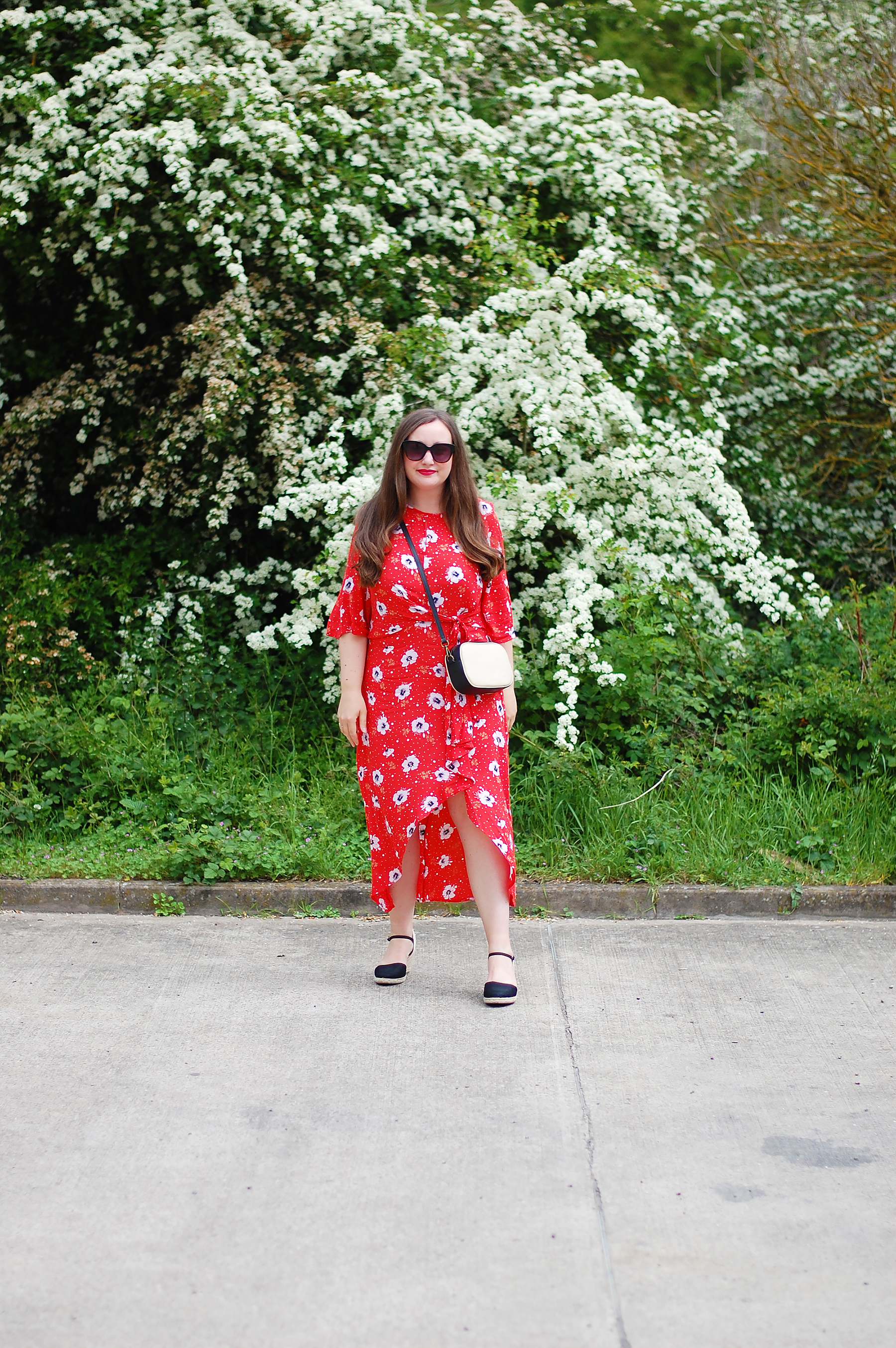 Red Floral dress with Espadrilles