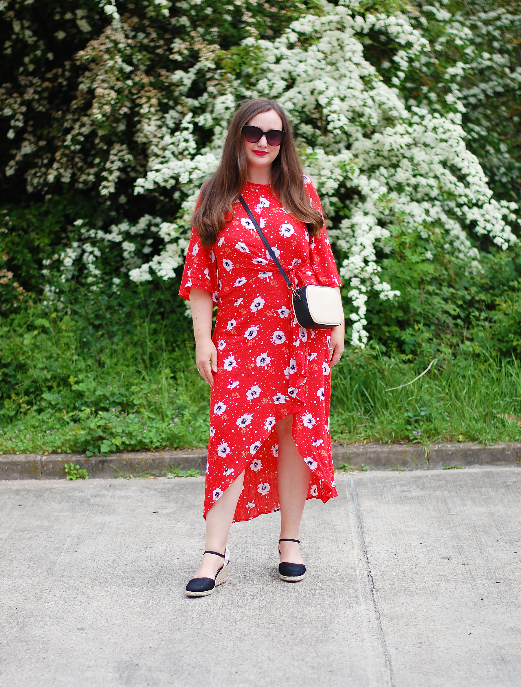 How to style a red floral midi dress