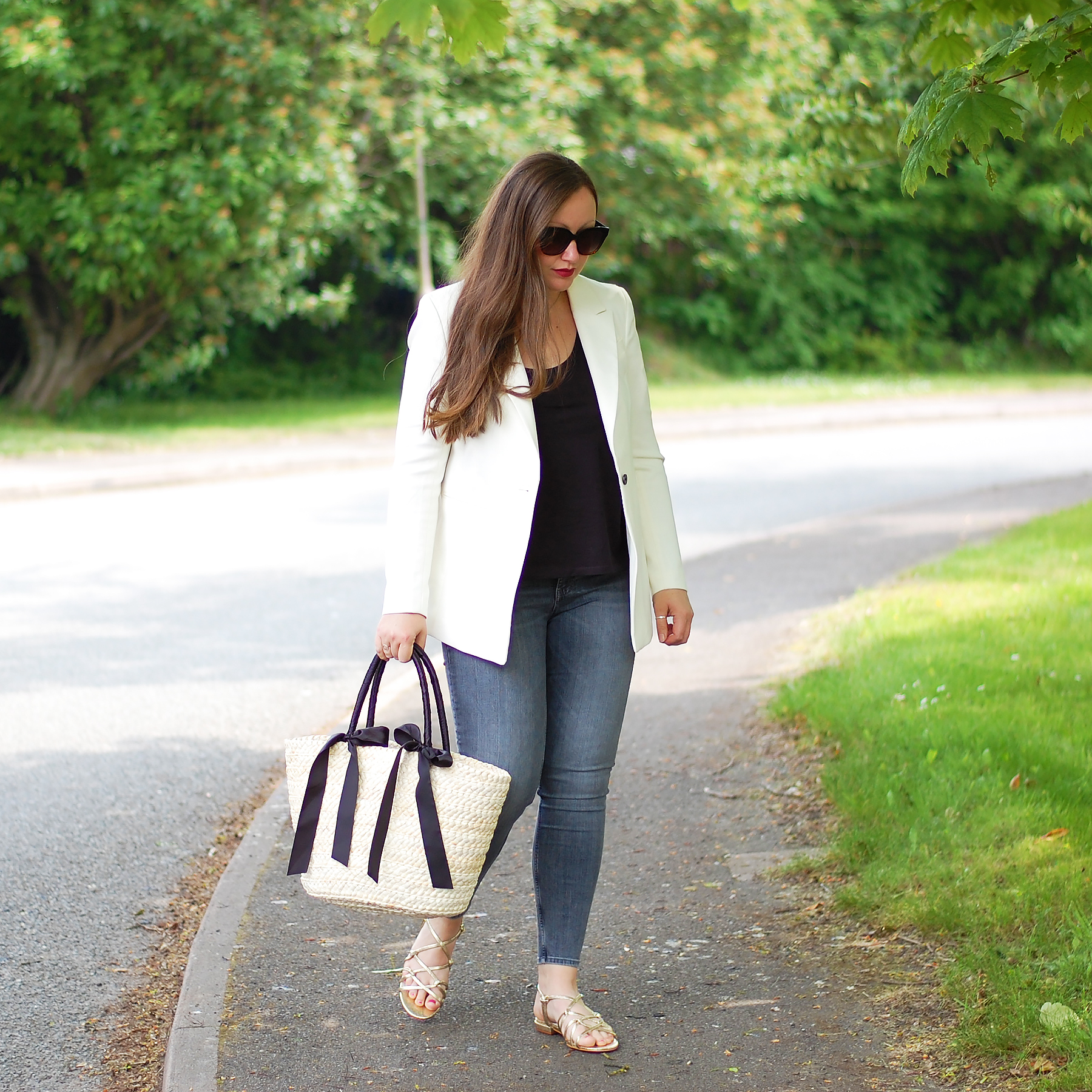 La redoute Black and white Ribbon detail basket bag