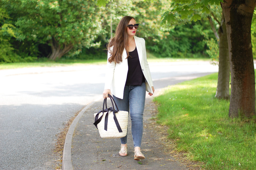 Blazer and Basket Bag outfit