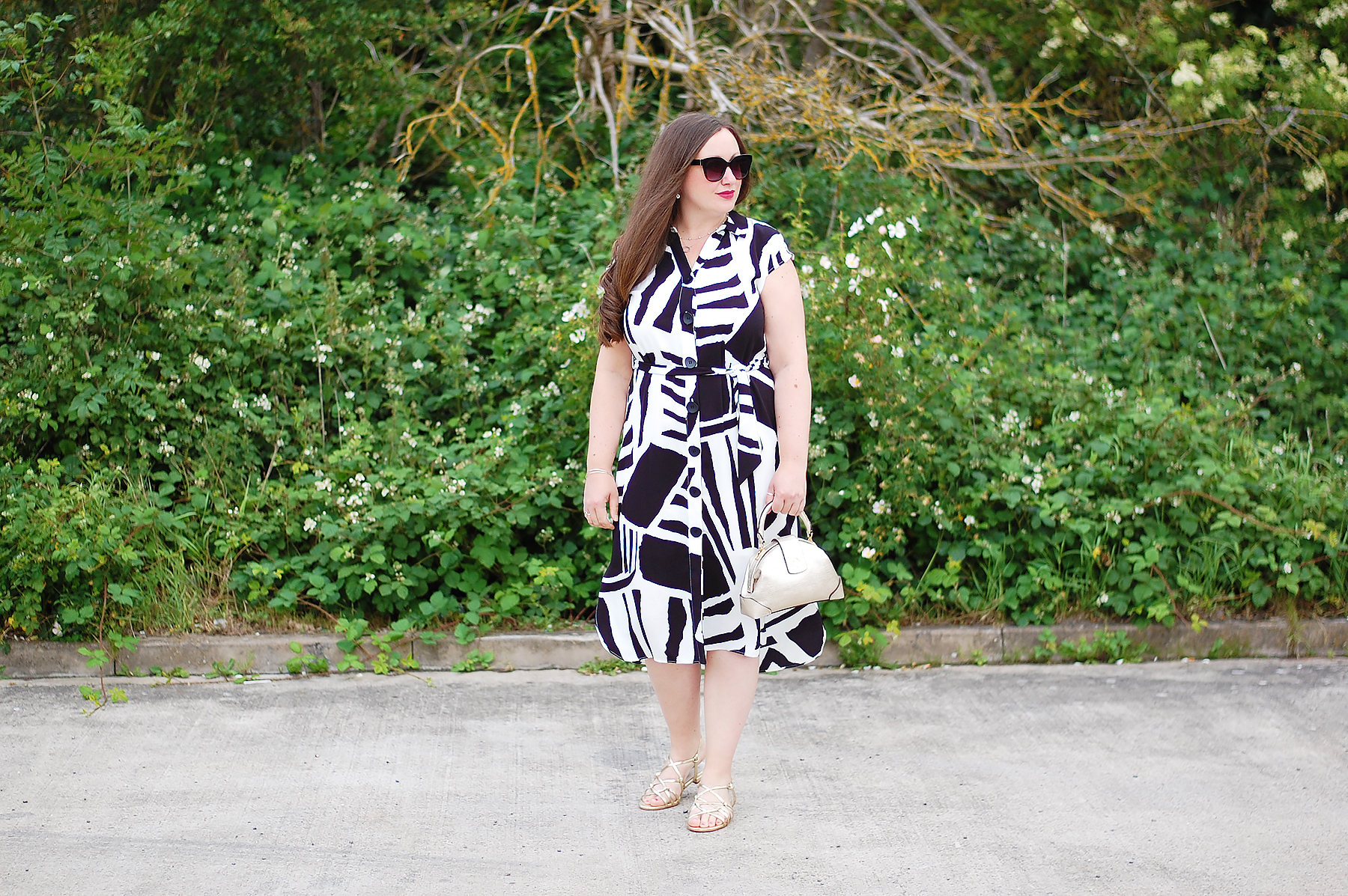 Abstract Print Shirt Dress Outfit