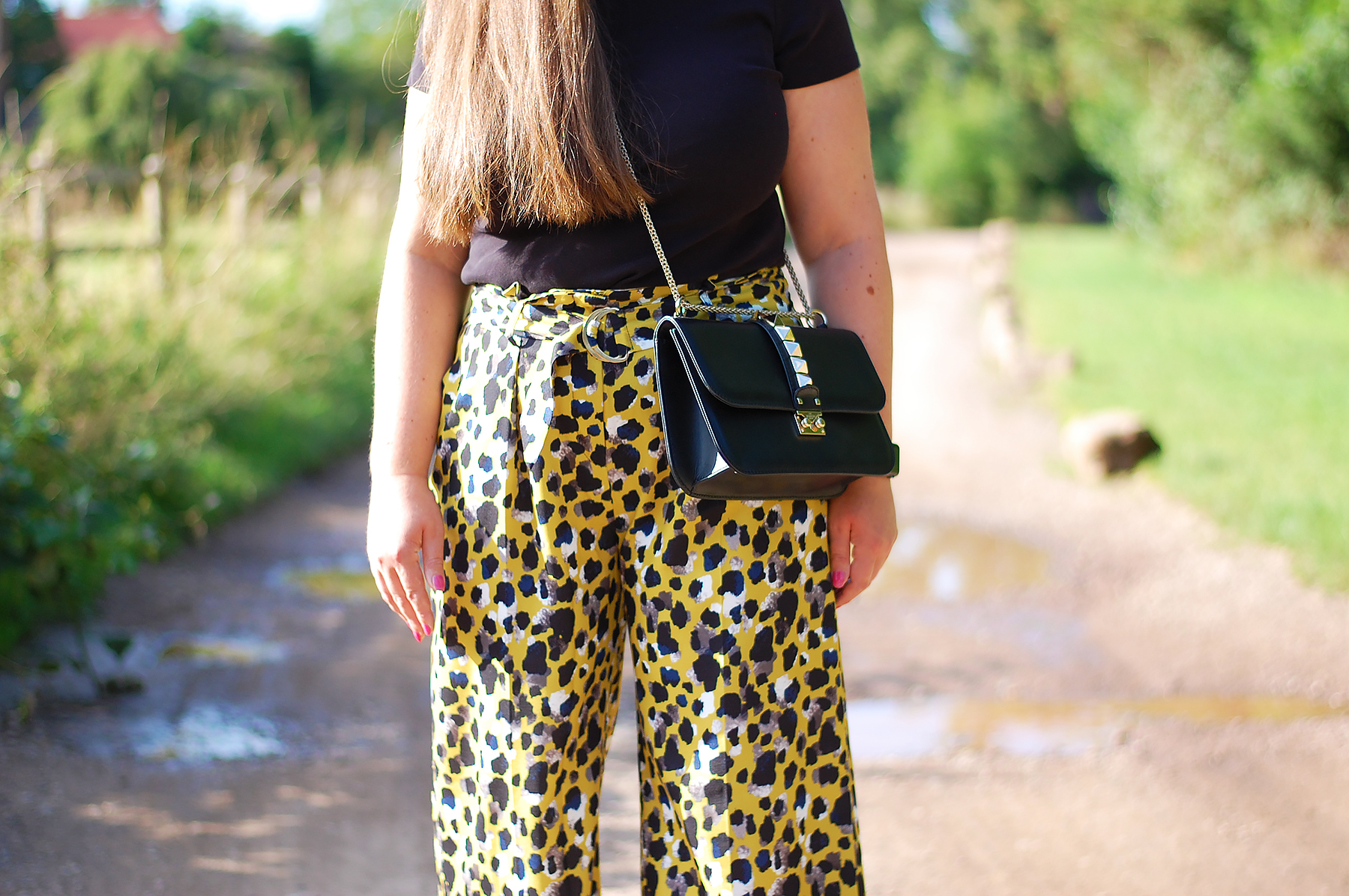 Valentino Glam Lock Bag With Yellow Leopard Print Pants