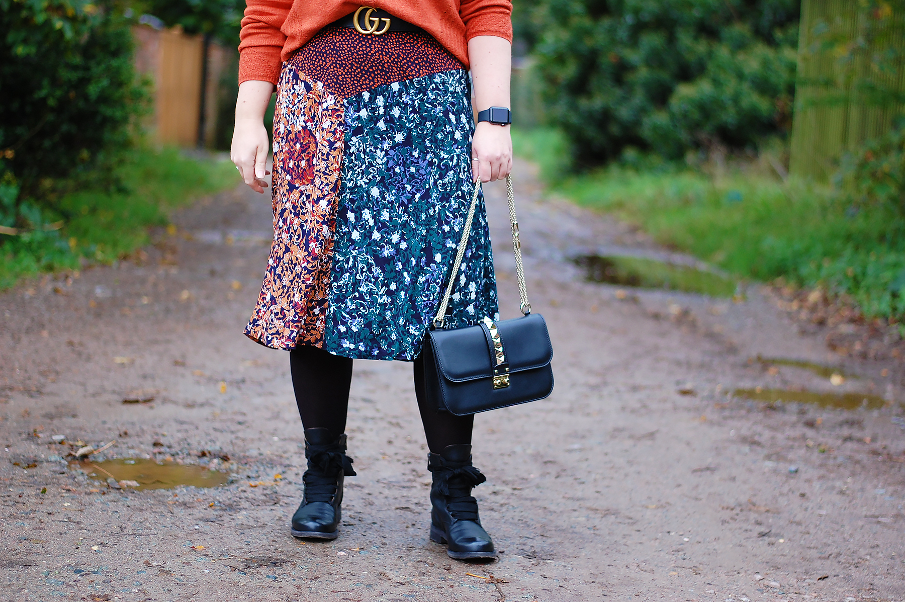 Patchwork Midi Skirt Outfit