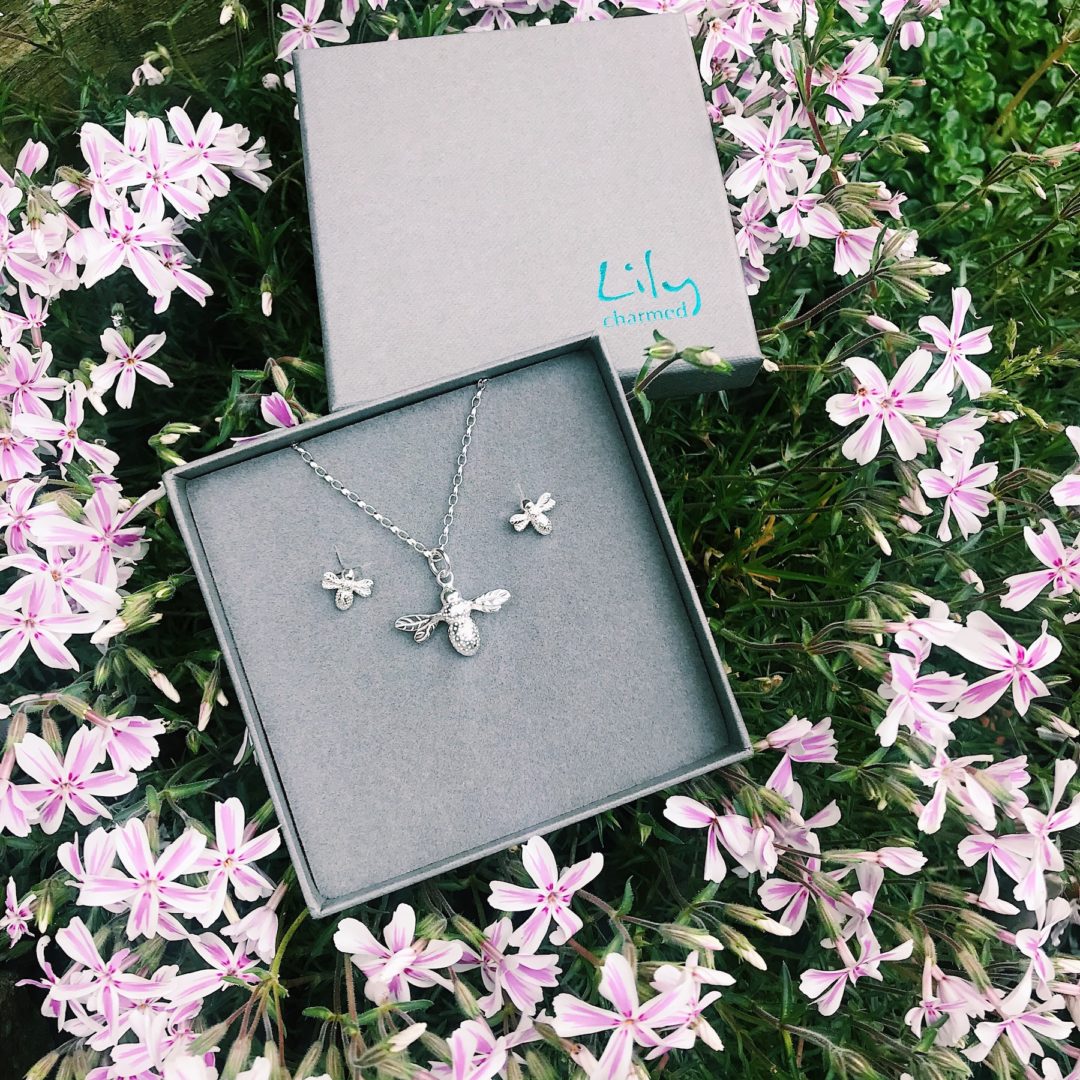 Lily Charmed Silver Bee Necklace And Earrings Set