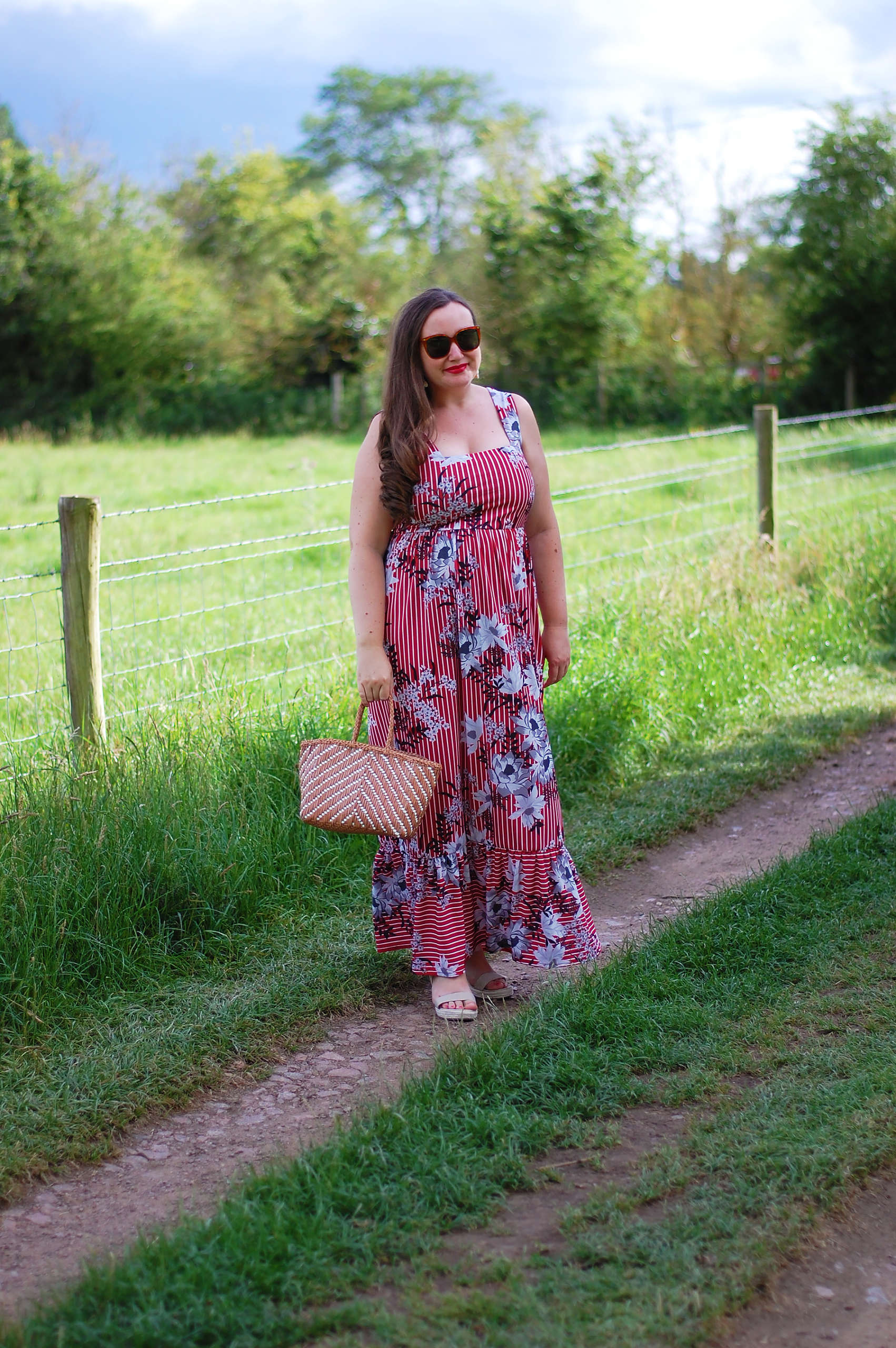 A Maxi dress outfit with matching face mask