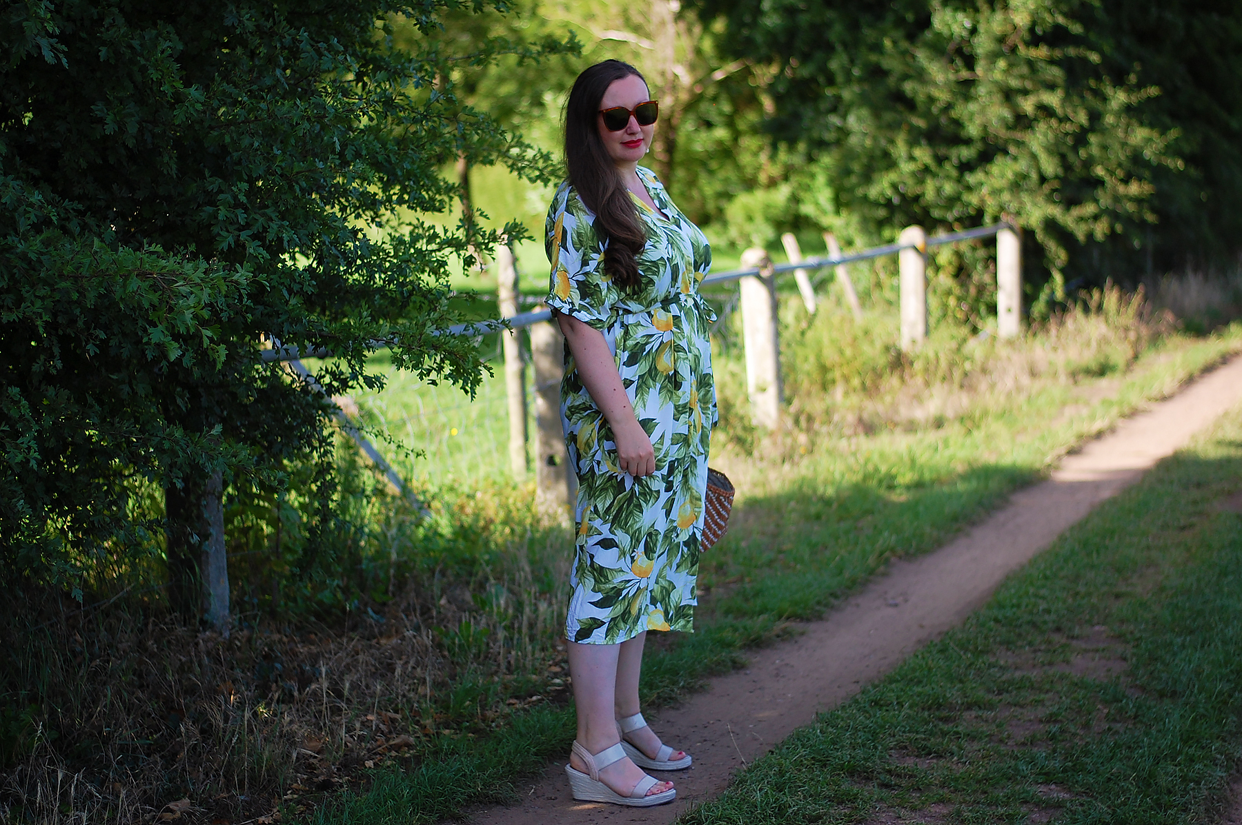 Lemon Print Dress Outfit JacquardFlower