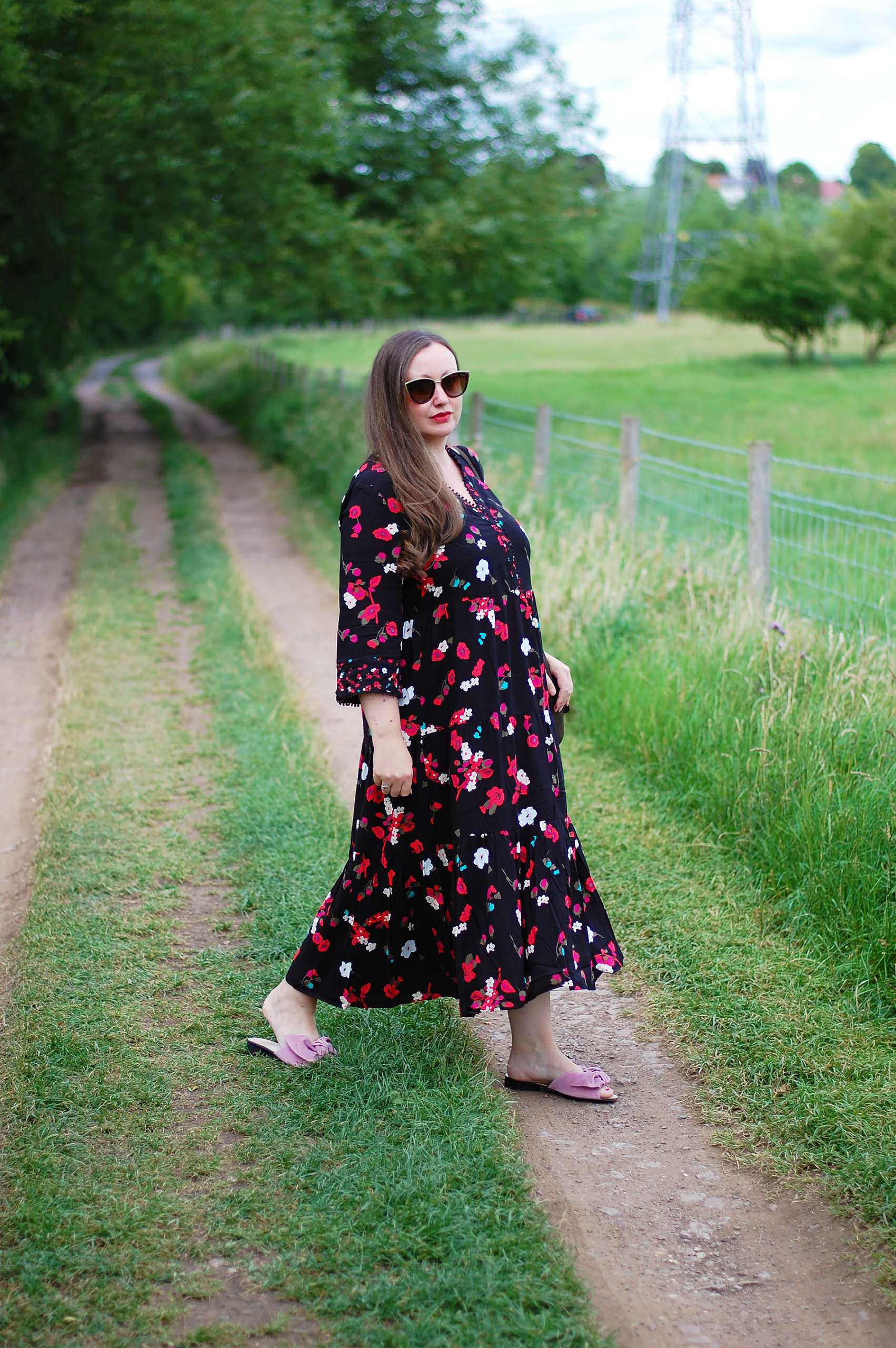 laura Ashley Black floral maxi dress outfit