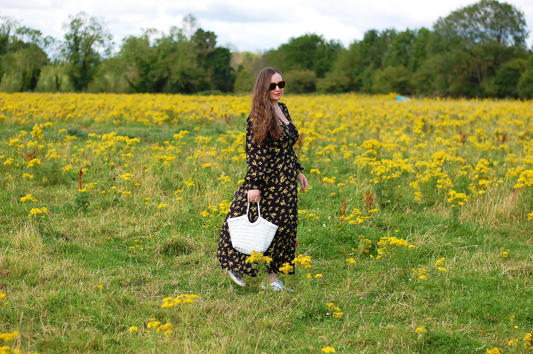How to style a long floral dress with trainers