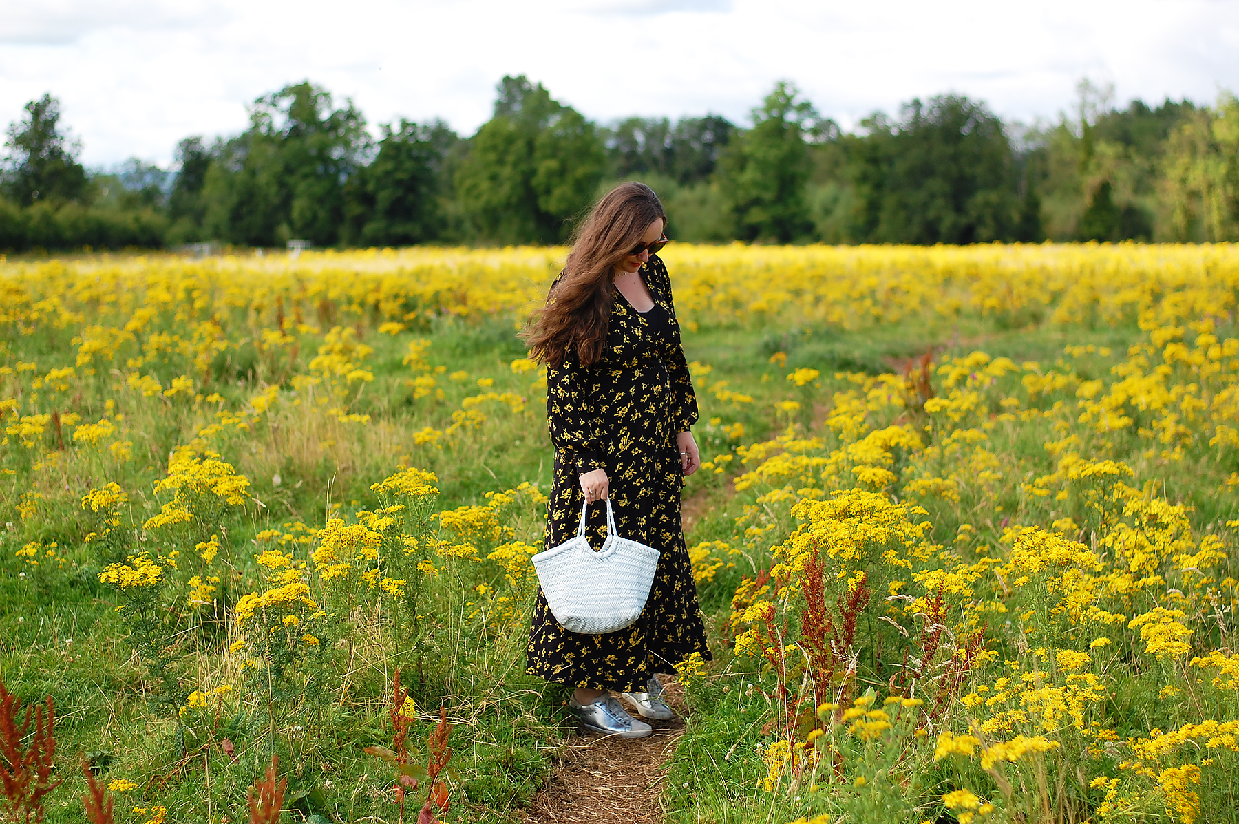 Ganni summer 2020 yellow floral wrap dress