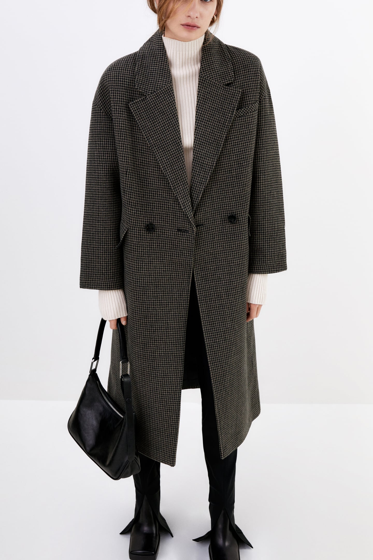 Zara Houndstooth wool blend coat