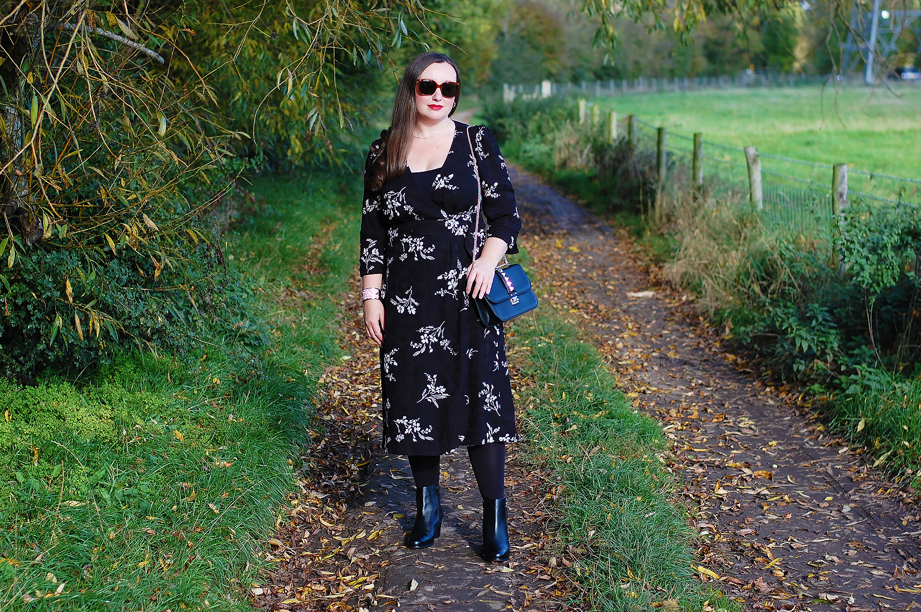 wrap dress autumn outfit with ankle boots