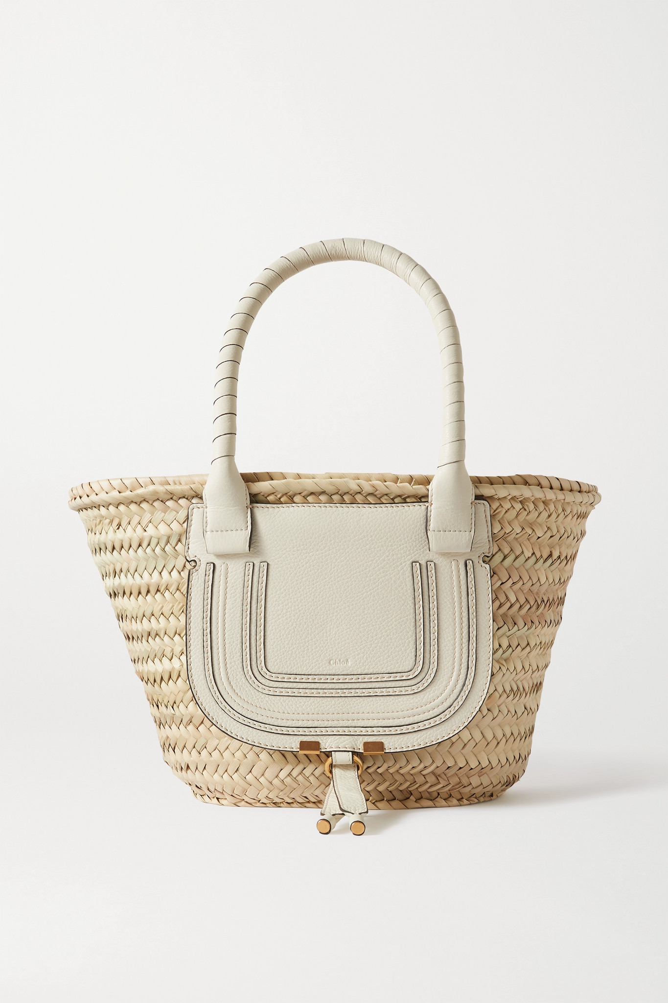 Chloe Marcie White Leather raffia Tote