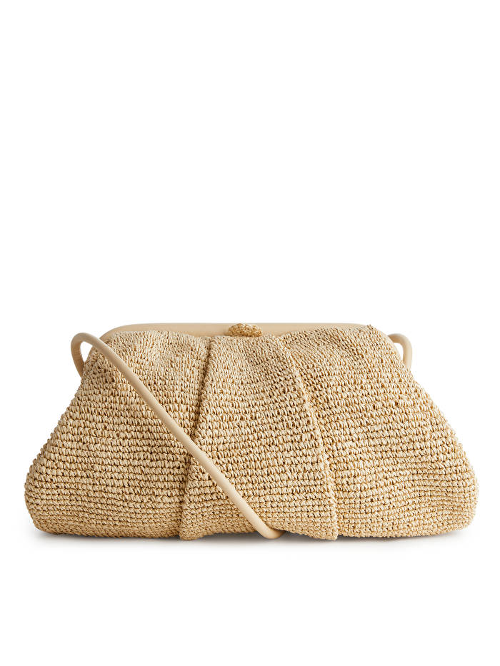 Arket Leather trimmed straw clutch
