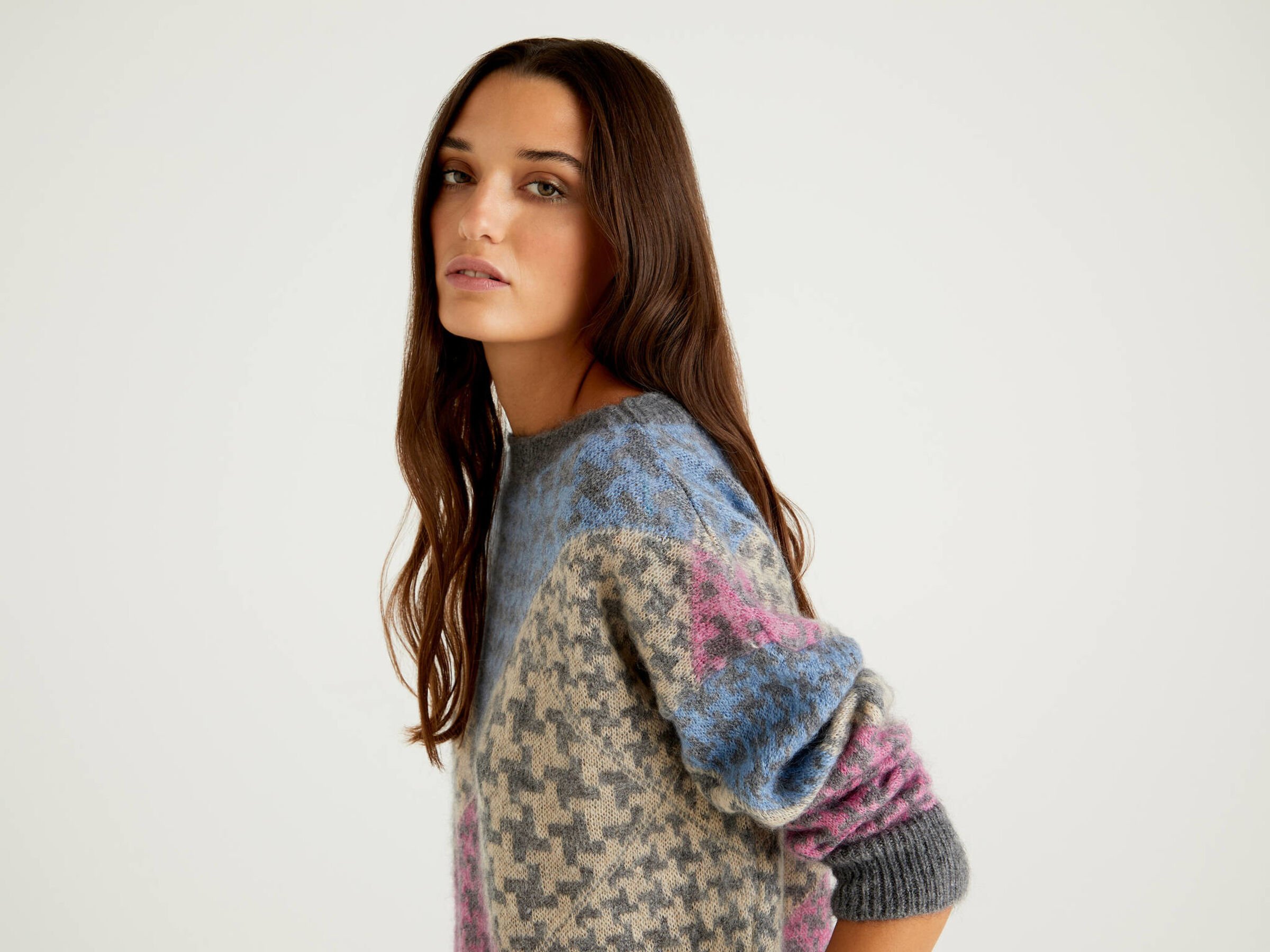 Benetton Grey Mohair Blend Jacquard sweater