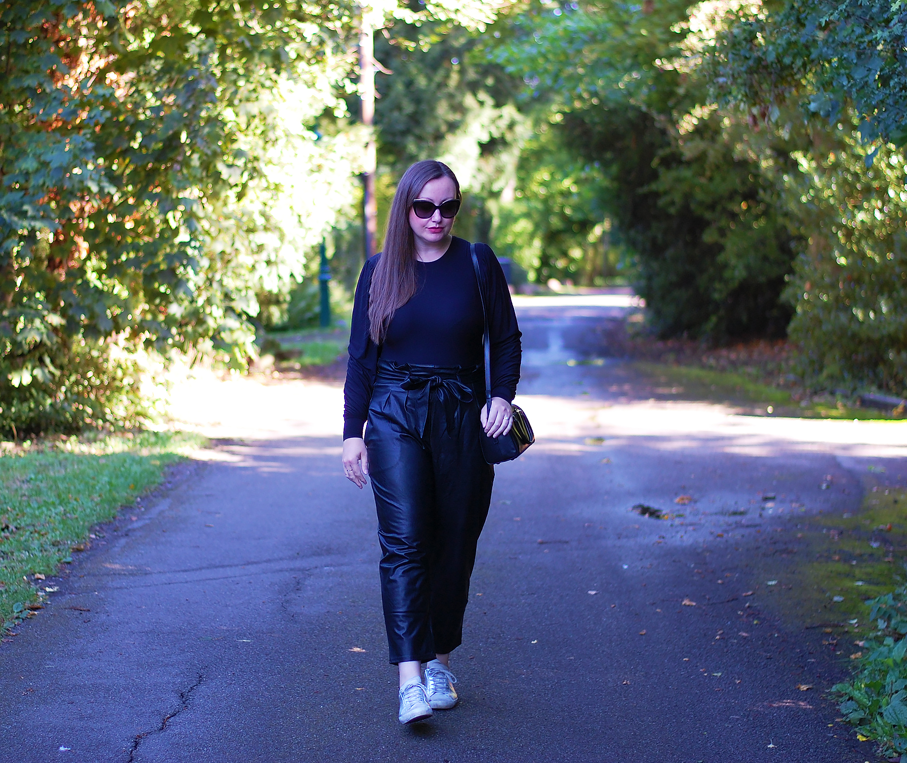 Casual outfit ideas with faux leather trousers