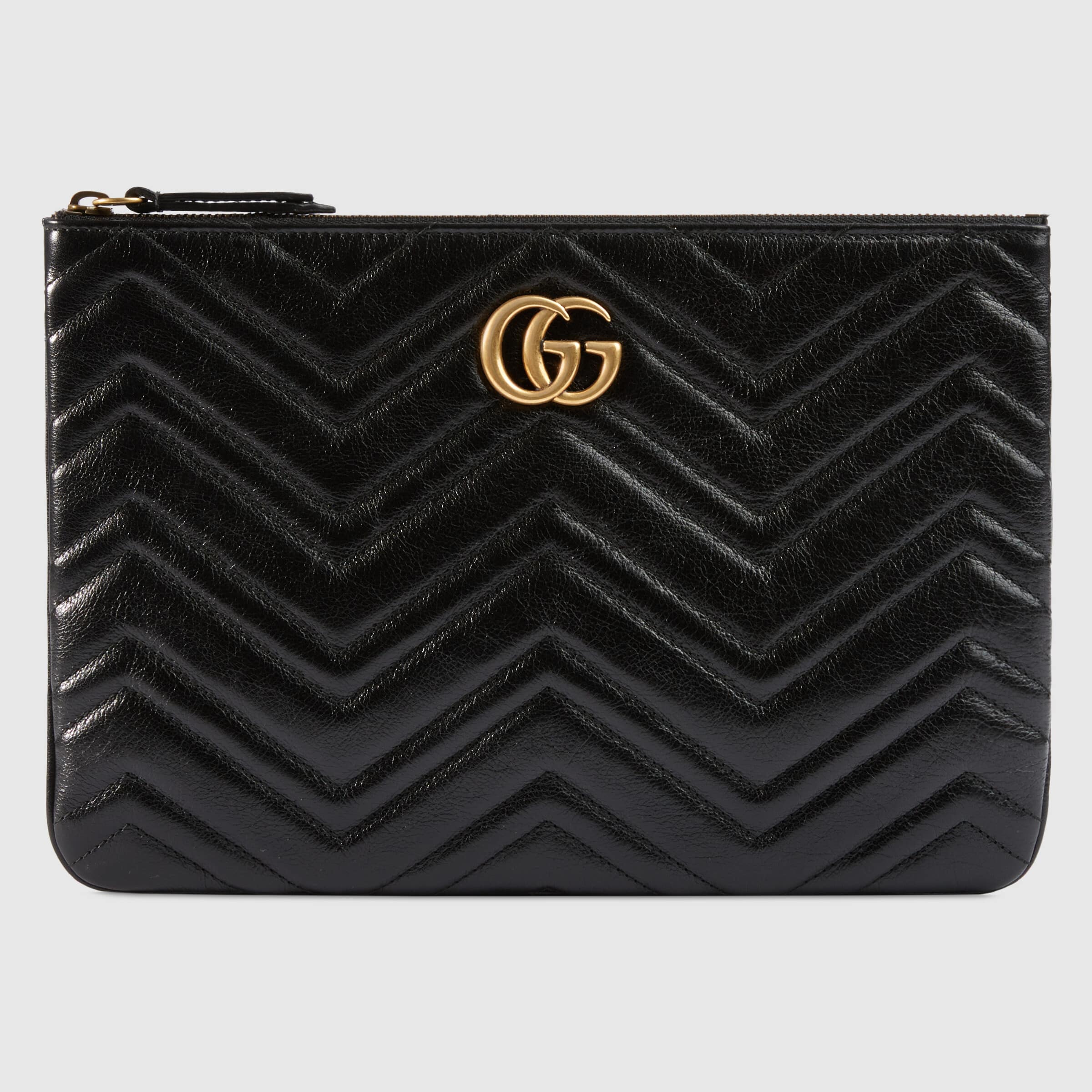 gucci Black leather GG Marmont Pouch With Heart