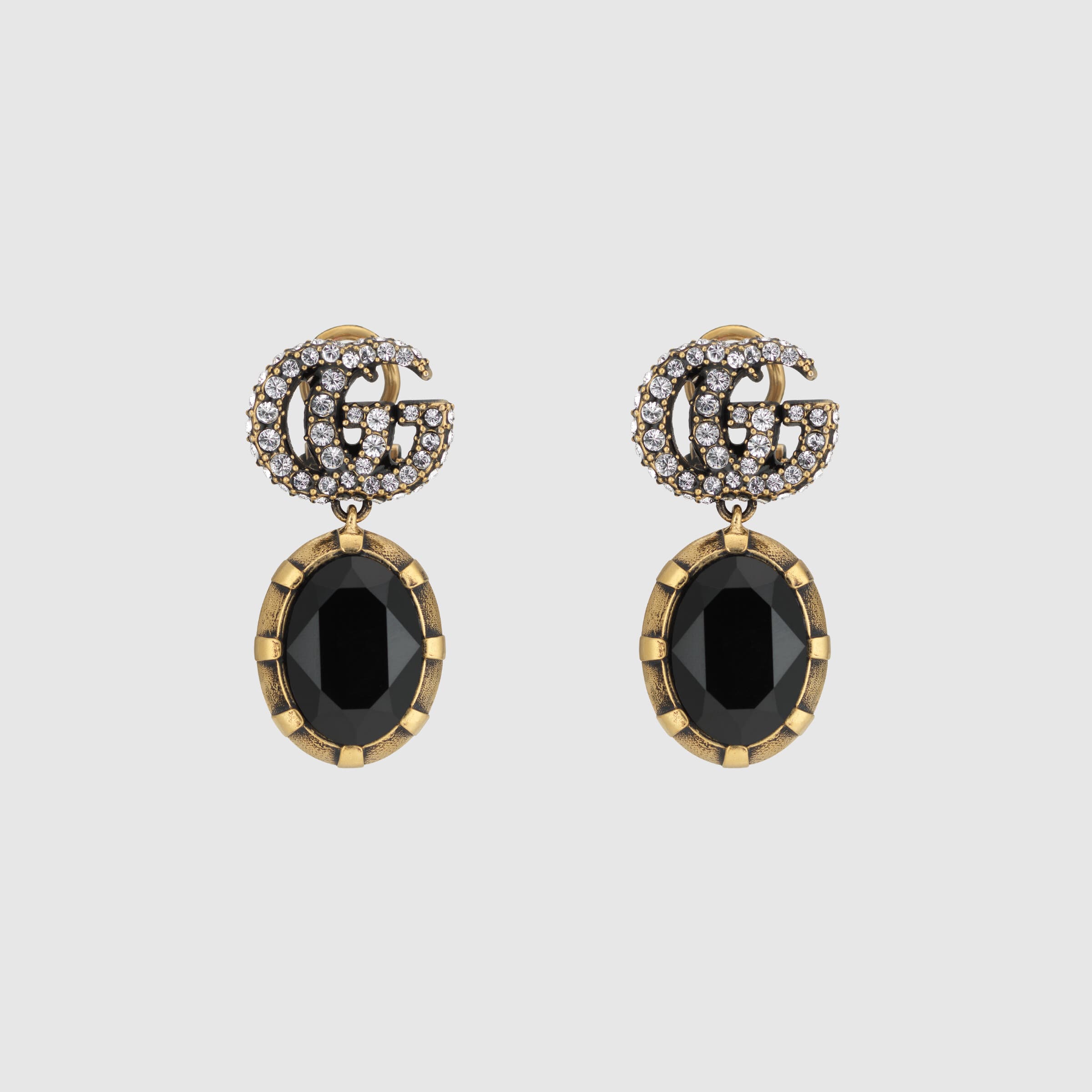 Gucci Double G Earrings with Black Crystals