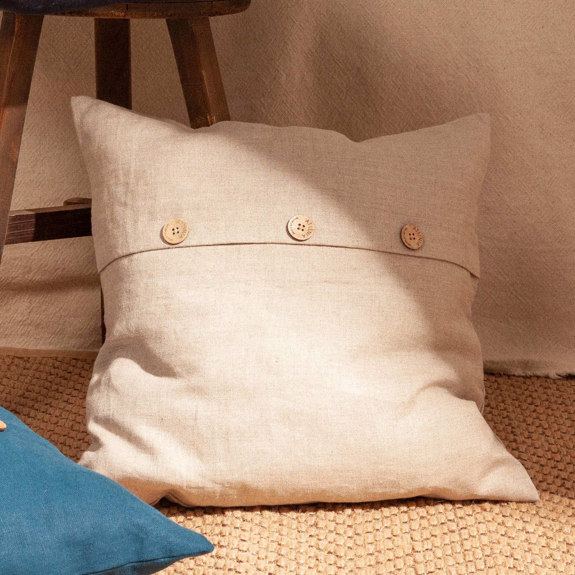 Atlinia linen cushion cover with button design