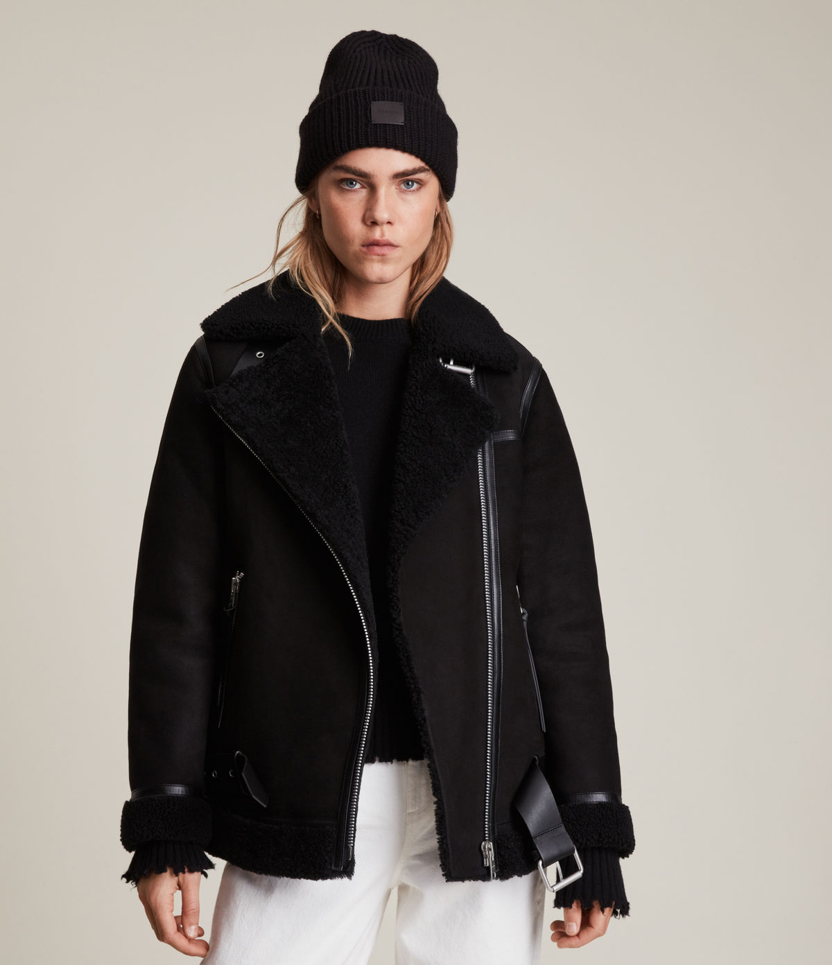 Allsaints Rei Shearling Biker Jacket