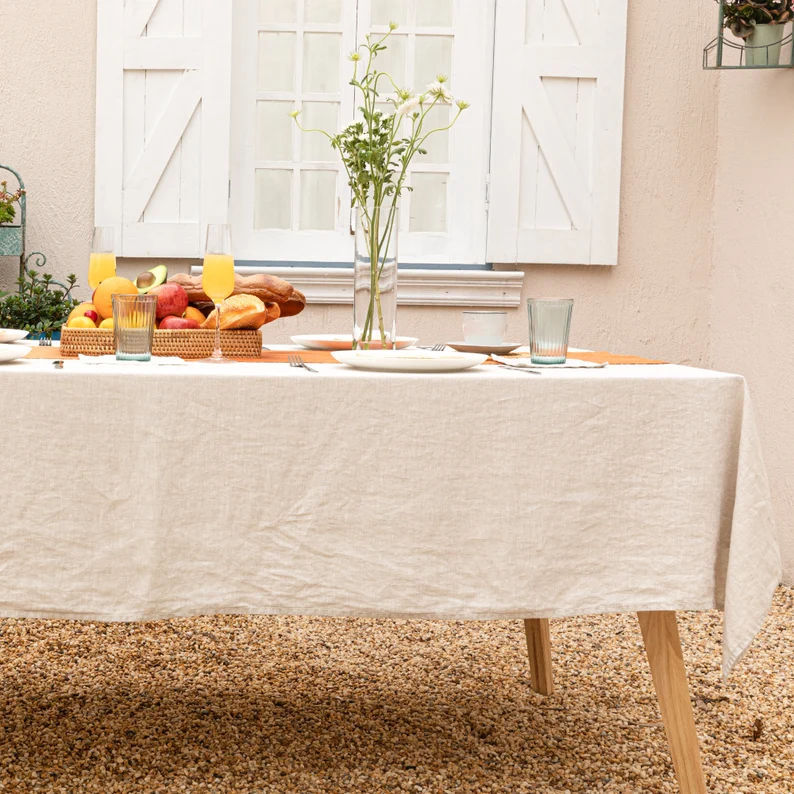 Atlinia Washed Soft Linen Tablecloth and runner