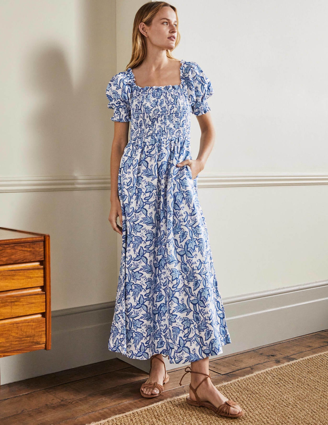 Boden Smocked Bodice Midi Dress