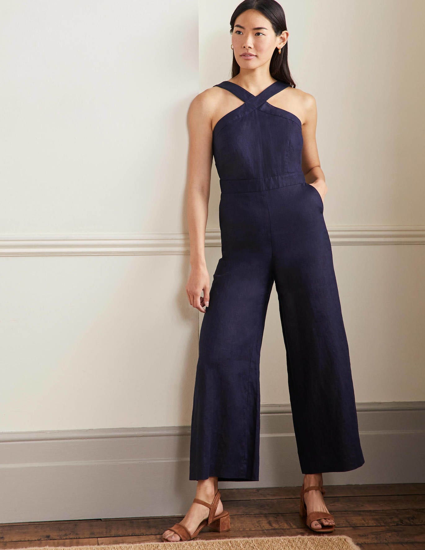 Boden Cross Over Linen Jumpsuit