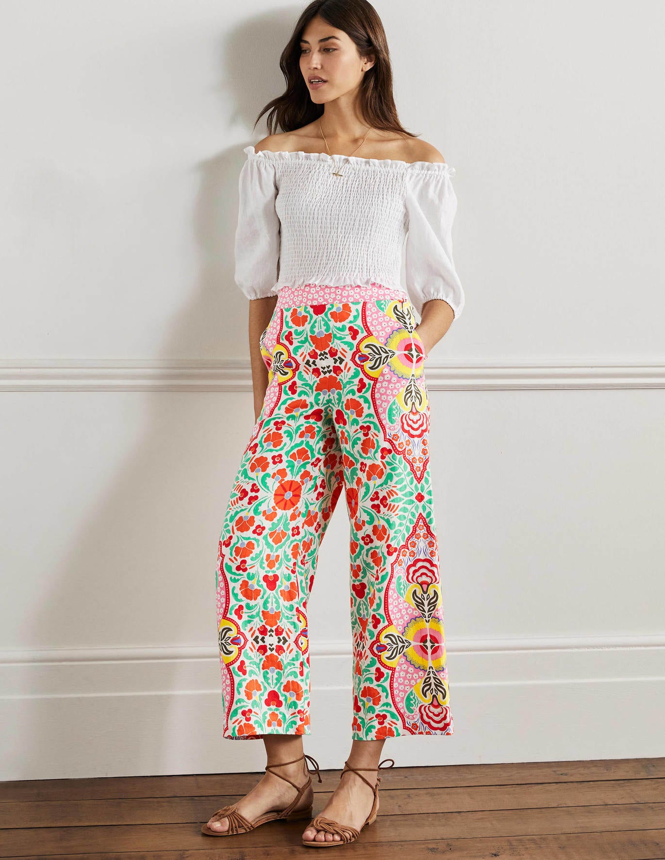 Boden Printed Linen Trousers