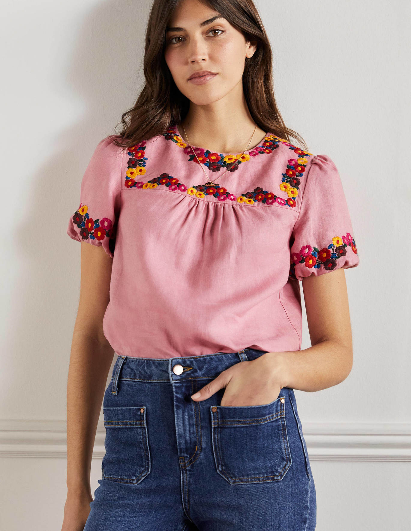 Boden embroidered linen top