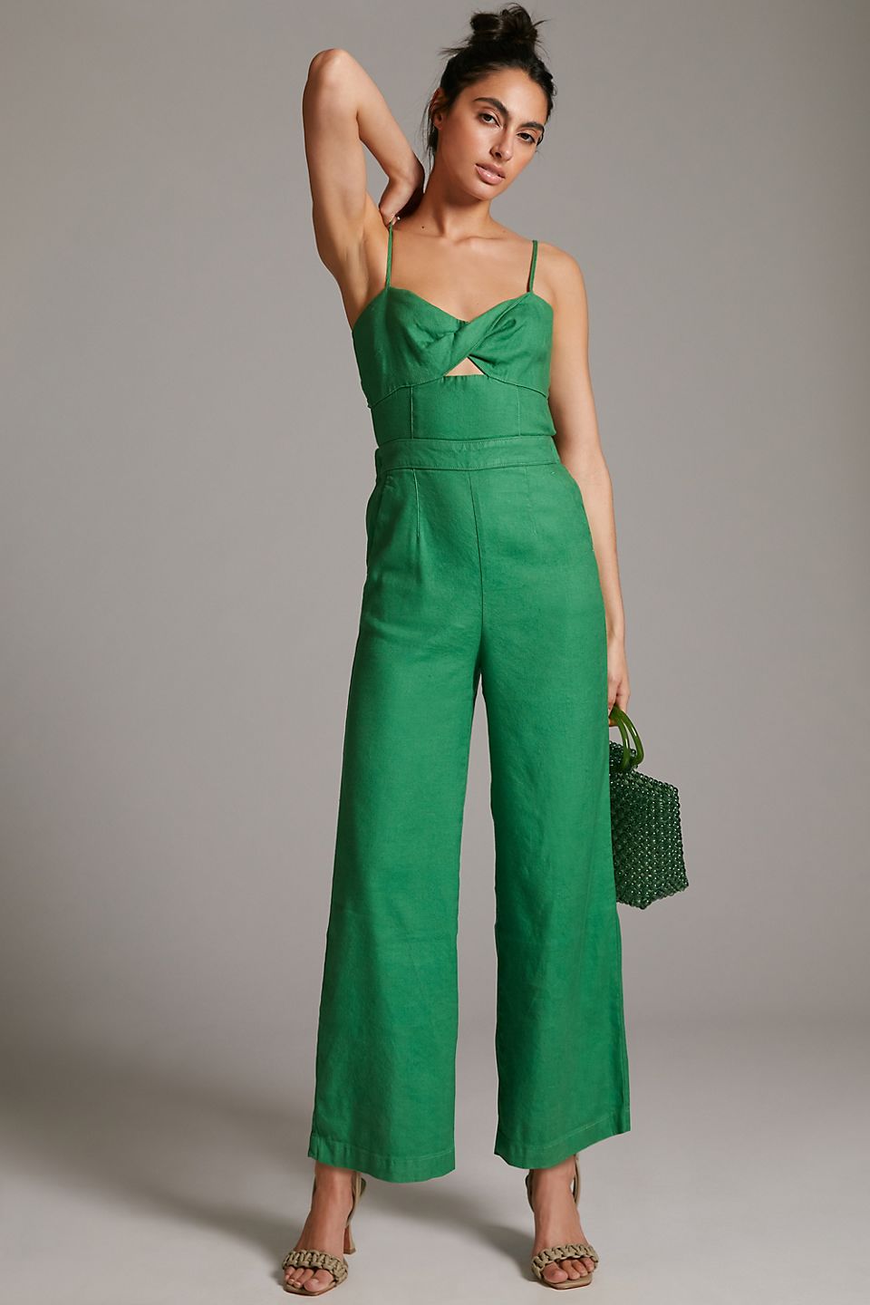 maeve Cutout Linen Jumpsuit Green