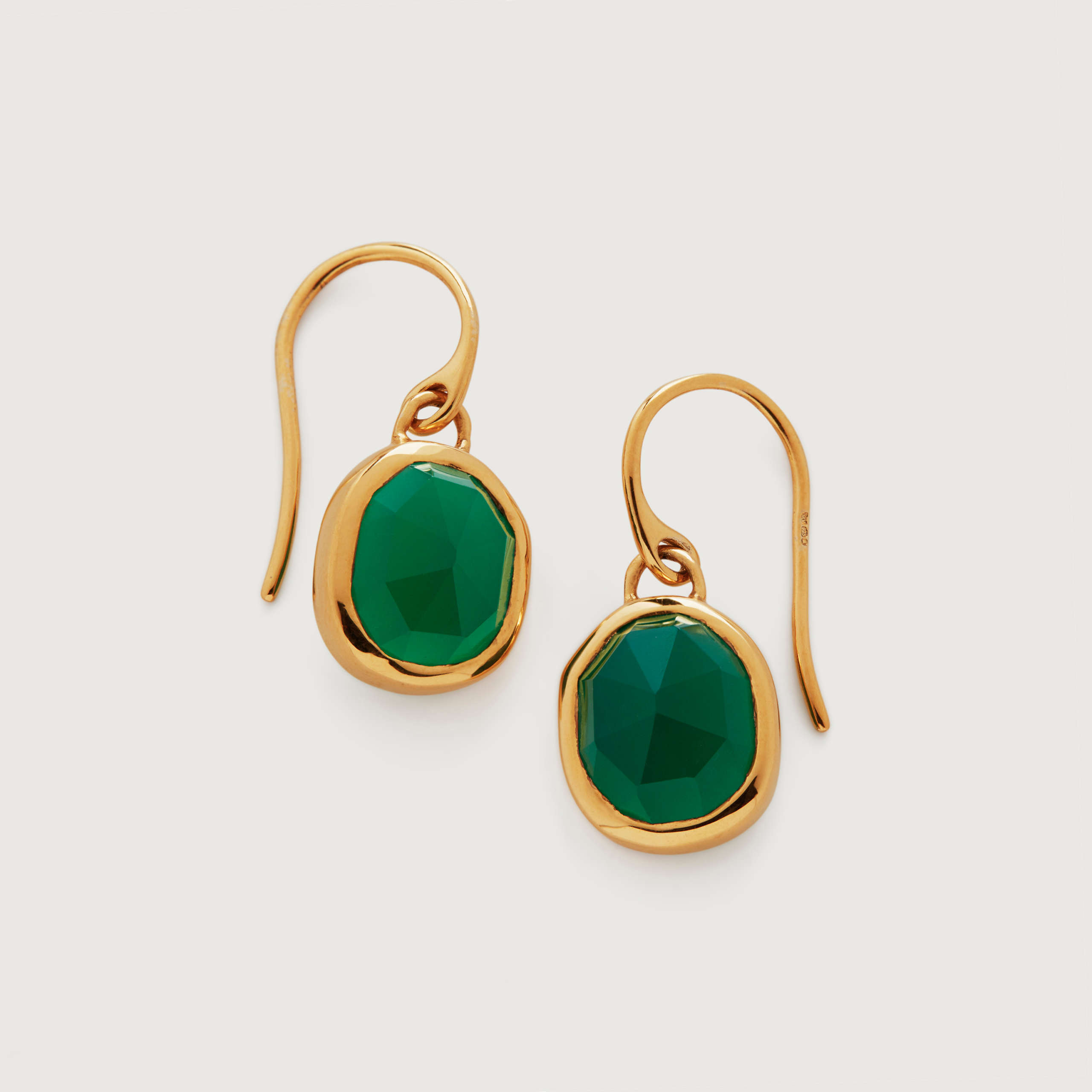 Monica Vinader Siren Wire Earrings Gold Vermeil and Green Onyx