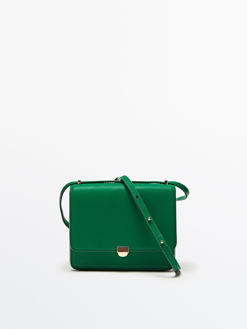 Massimo Dutti Mini Leather Crossbody Bag Green