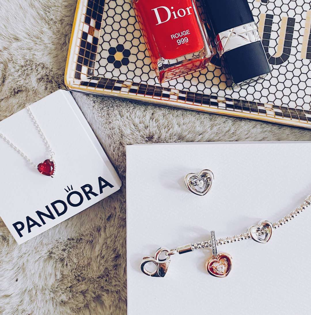 Pandora Valentines Day Collection Jewellery Featuring halo heart collier necklace and radiant heart charms